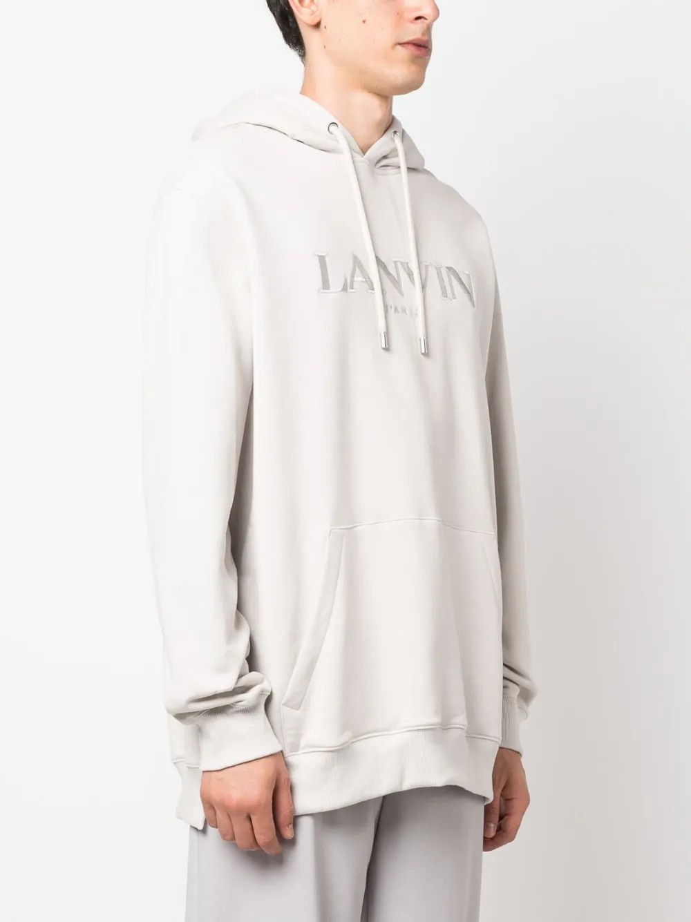 Lanvin oc11z0426 Logo Embroidered Fleece Hoodie in Light Grey Size US M / EU 48-50 / 2 - 3 Thumbnail