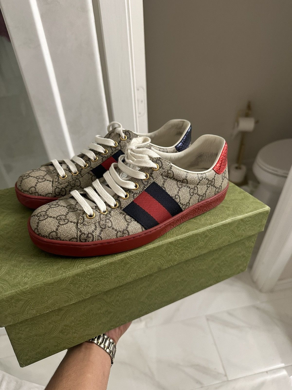Gucci Gucci Men's Monogram Leather Sneakers Size US 9 / EU 42 - 12 Thumbnail