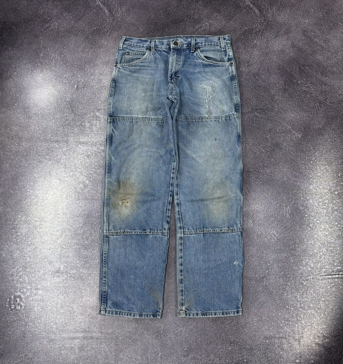 Dickies Vintage Dickies Double Knee USA Faded Denim Work Hype Jeans Size US 33 - 1 Thumbnail