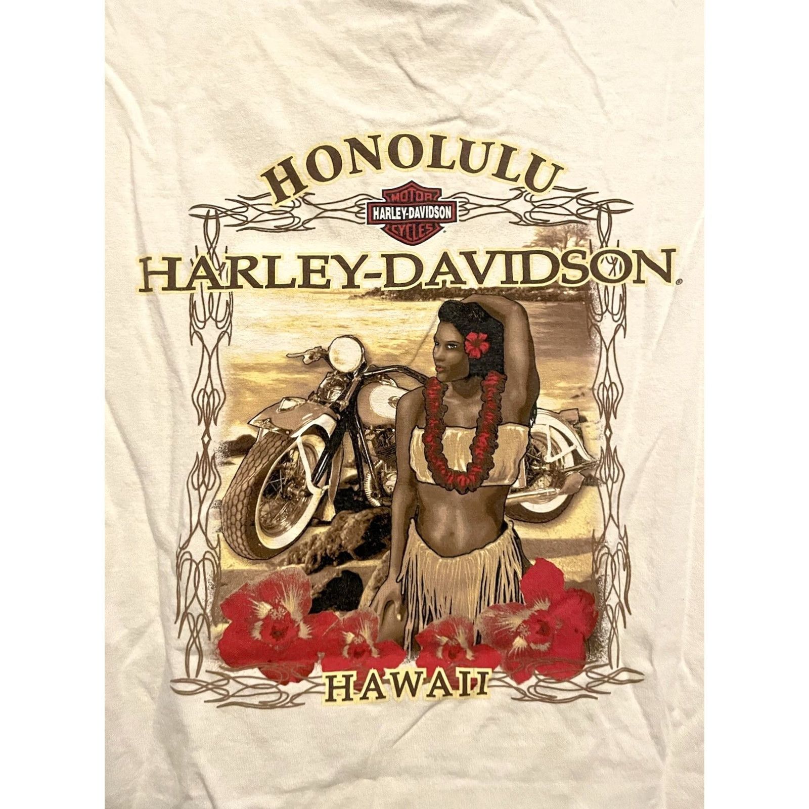 Harley Davidson VINTAGE Harley-Davidson Motorcycle T-Shirt Men XL White Short Sleeve Crew Neck Honolulu Hawaii E95 Size US XL / EU 56 / 4 - 2 Thumbnail