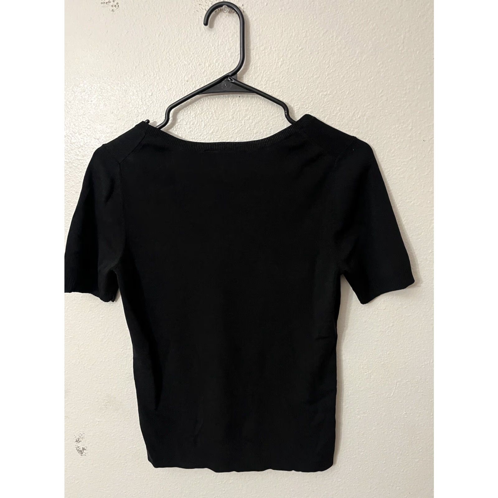 Ann Taylor Vintage Ann Taylor Loft Women's T-Shirt Medium Black Scoop Neck Short Sleeve Rayon Nylon Casual Size M / US 6-8 / IT 42-44 - 3 Thumbnail