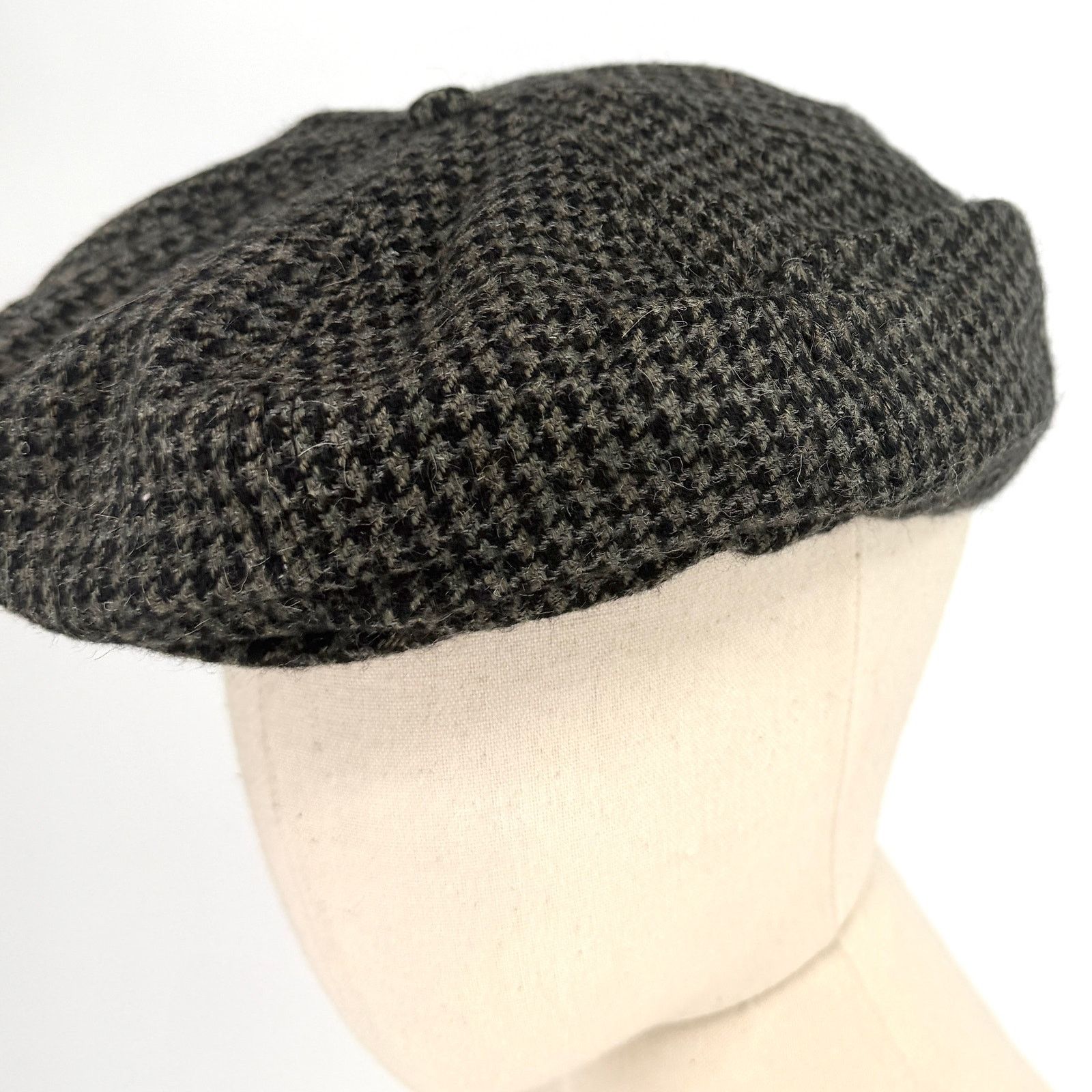 Perry Ellis Vintage 90s Grey Black Houndstooth 100% Wool Newsboy Hat Size ONE SIZE - 3 Thumbnail