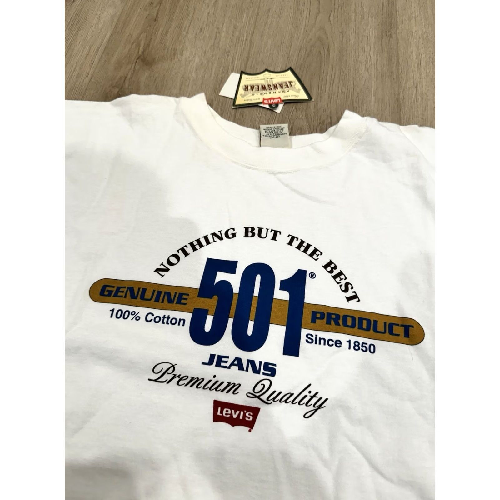 Levi's VINTAGE LEVI'S 501 Promo Genuine USA Made Jeans White T-Shirt Mens Large 90s Logo Crew Neck Short Sleeve Cotton White Tee Men Size US L / EU 52-54 / 3 - 5 Thumbnail