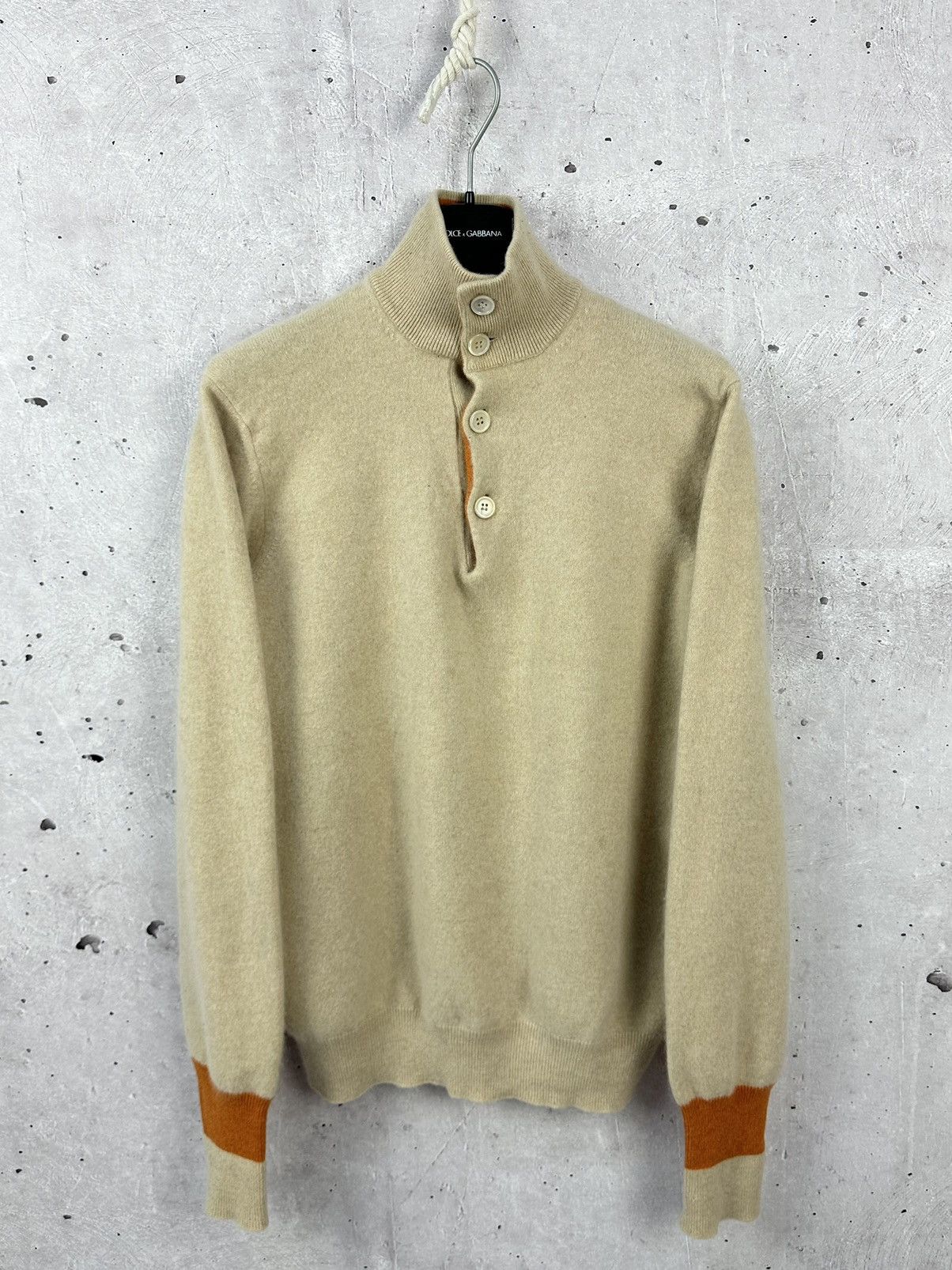 image of Drumohr Cashmere Beige Knit Buttons Men’S Pullower Sweater, Men's (Size Small)