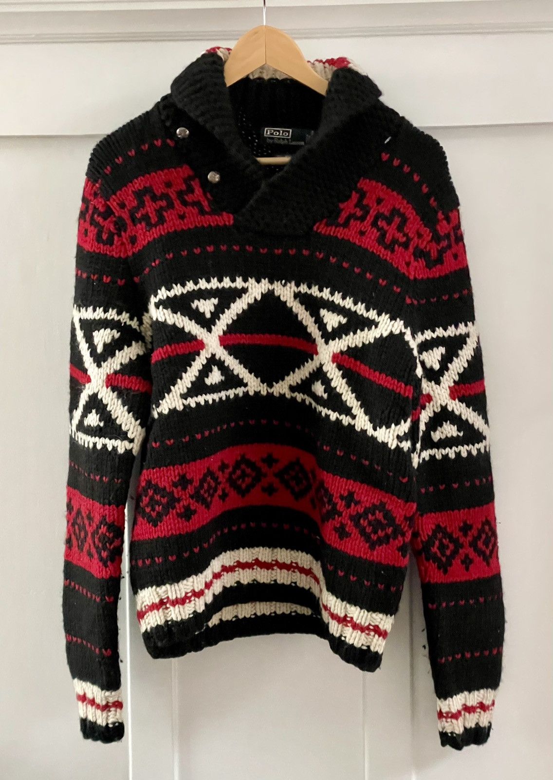 Polo Ralph Lauren × Ralph Lauren × Vintage Ralph Lauren Aztec Pattern Hand Knit Chunky Wool Sweater M Size US M / EU 48-50 / 2 - 3 Thumbnail