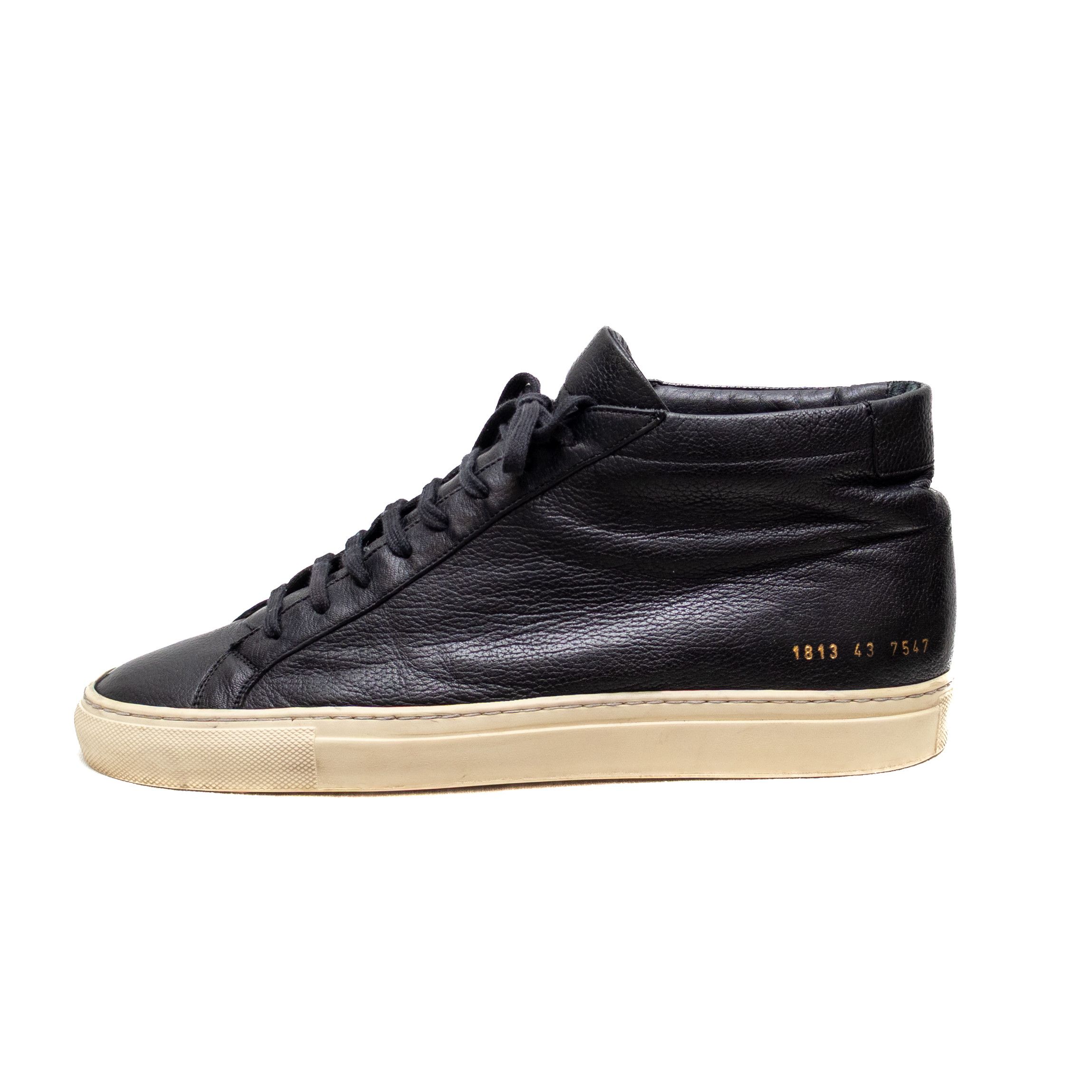 Common Projects Common Projects Black Leather Achilles Mid Top Sneakers 43 Size US 10 / EU 43 - 2 Thumbnail