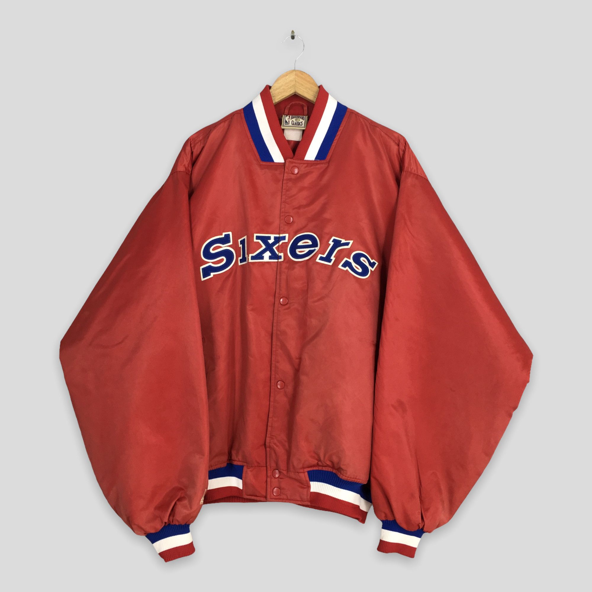 image of Philadelphia 76Ers Sixers Mlb Red Satin Jacket arge, Men's (Size 2XL)