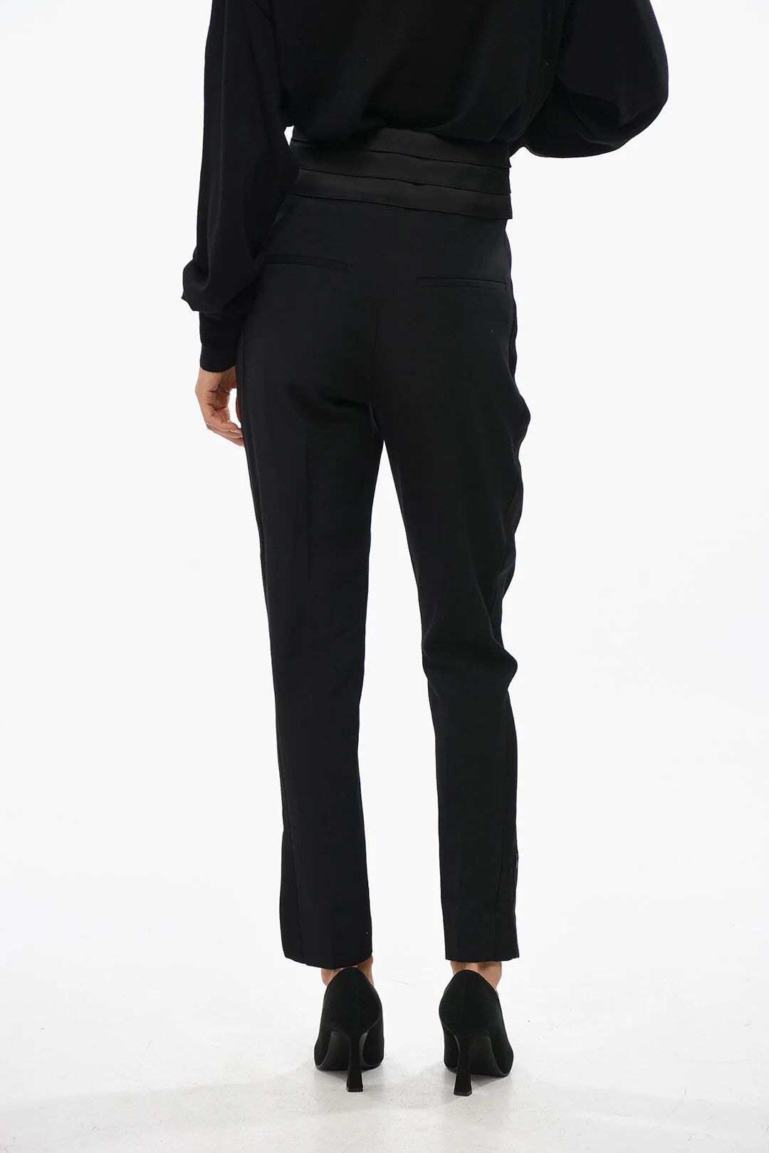 Balmain og1mm0326 Satin High-Waist Solid-Color Pant in Black Size 27" / US 4 / IT 40 - 2 Thumbnail