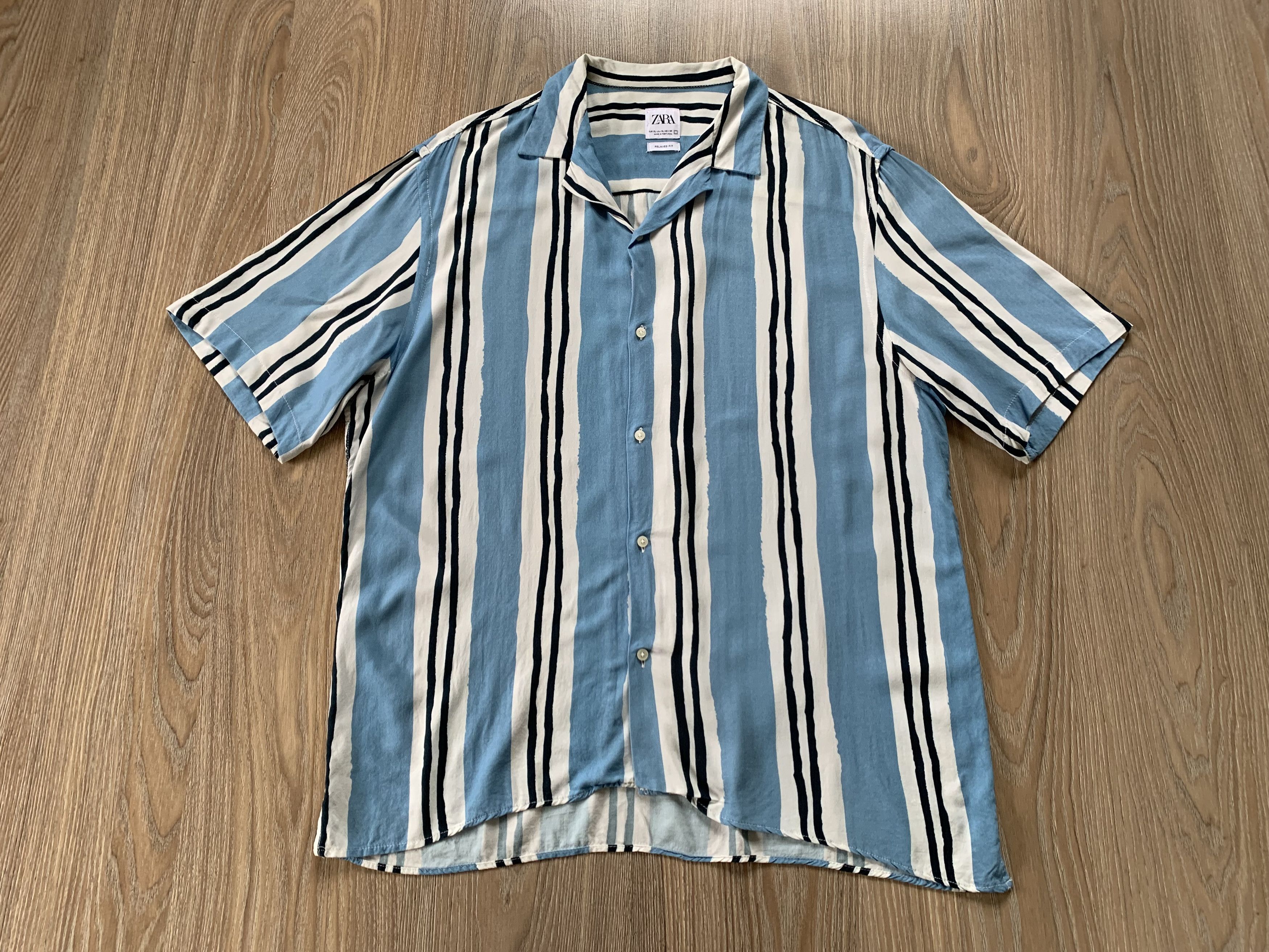 Zara Zara Men`s Stripe Shirt Summer Hawaiian Streetwear Size US XL / EU 56 / 4 - 2 Thumbnail