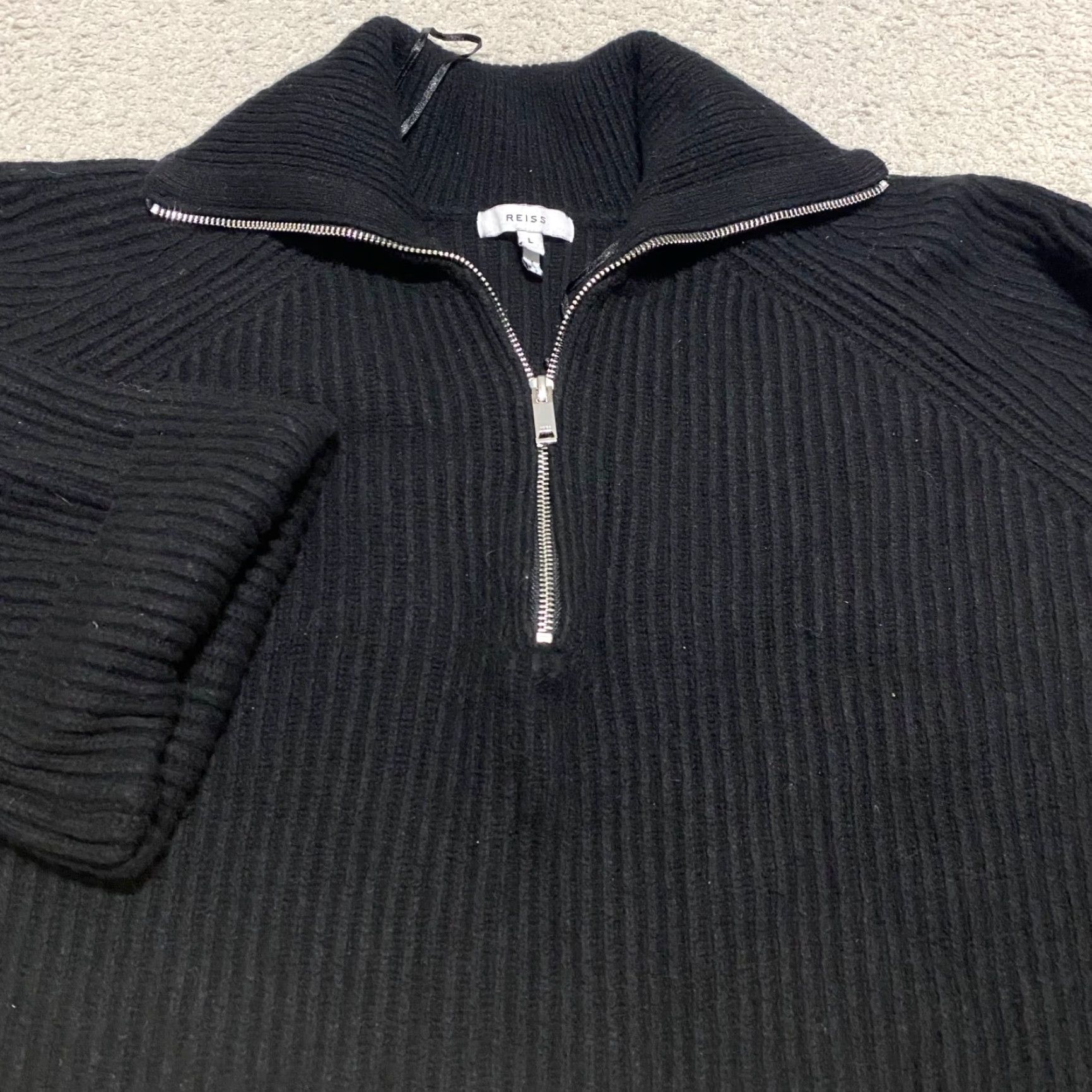 Reiss Reiss Sweater Women's L Black Ribbed Zip Pullover 1/4 Zip V-Neck Long Sleeve Knit Casual Winter Fall 3/4 Sleeve? Size L / US 10 / IT 46 - 3 Thumbnail