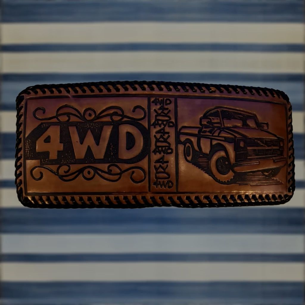 Vintage VINTAGE Handmade Leather Wallet 4WD Truck Bi Fold USA Made Brown Leather Men Wallet Pattern: Solid 9x4 in Laced Size ONE SIZE - 1 Thumbnail