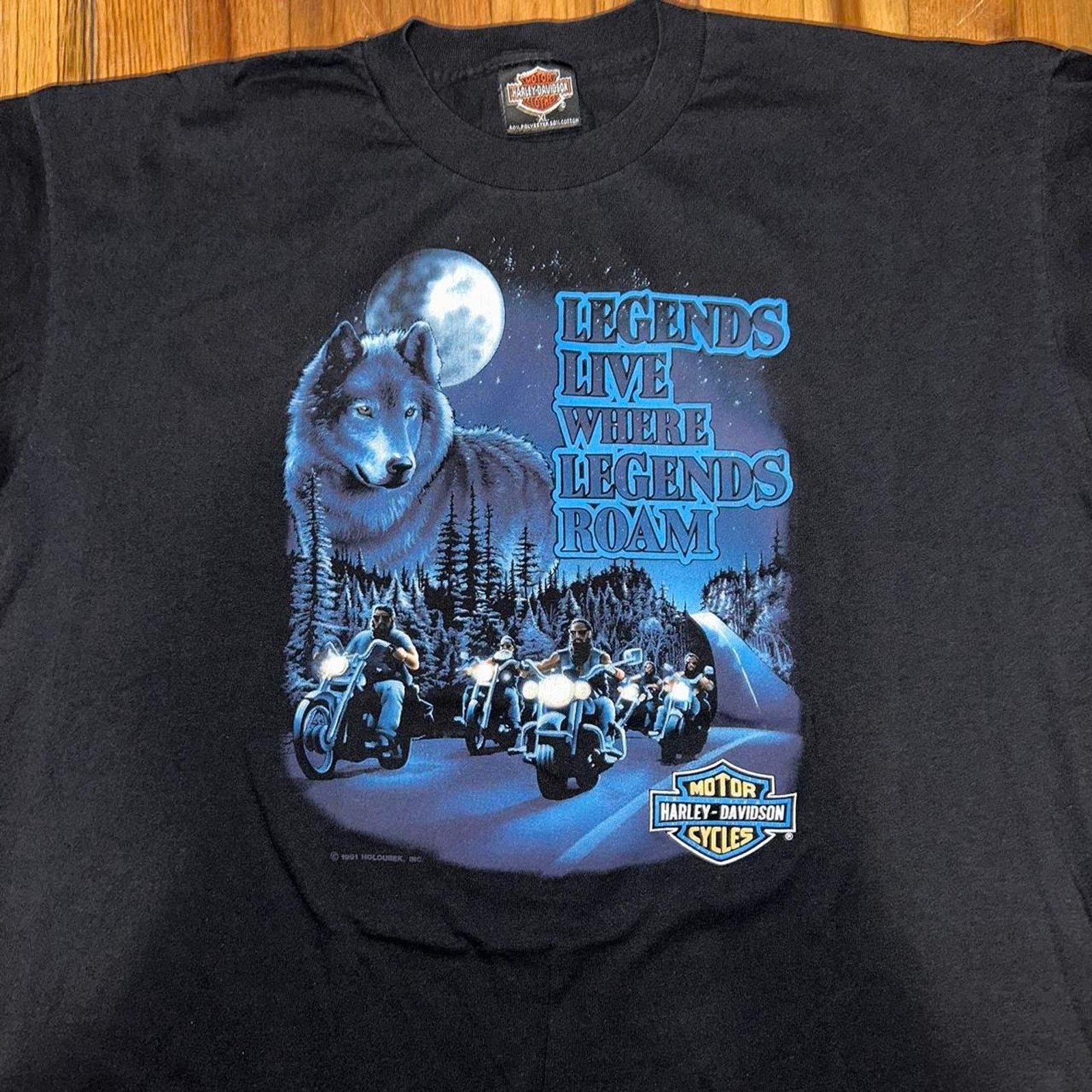 Harley Davidson × Vintage Vintage 1991 Single Stitch Harley Davidson Wolf Nature T XL Size US XL / EU 56 / 4 - 4 Thumbnail