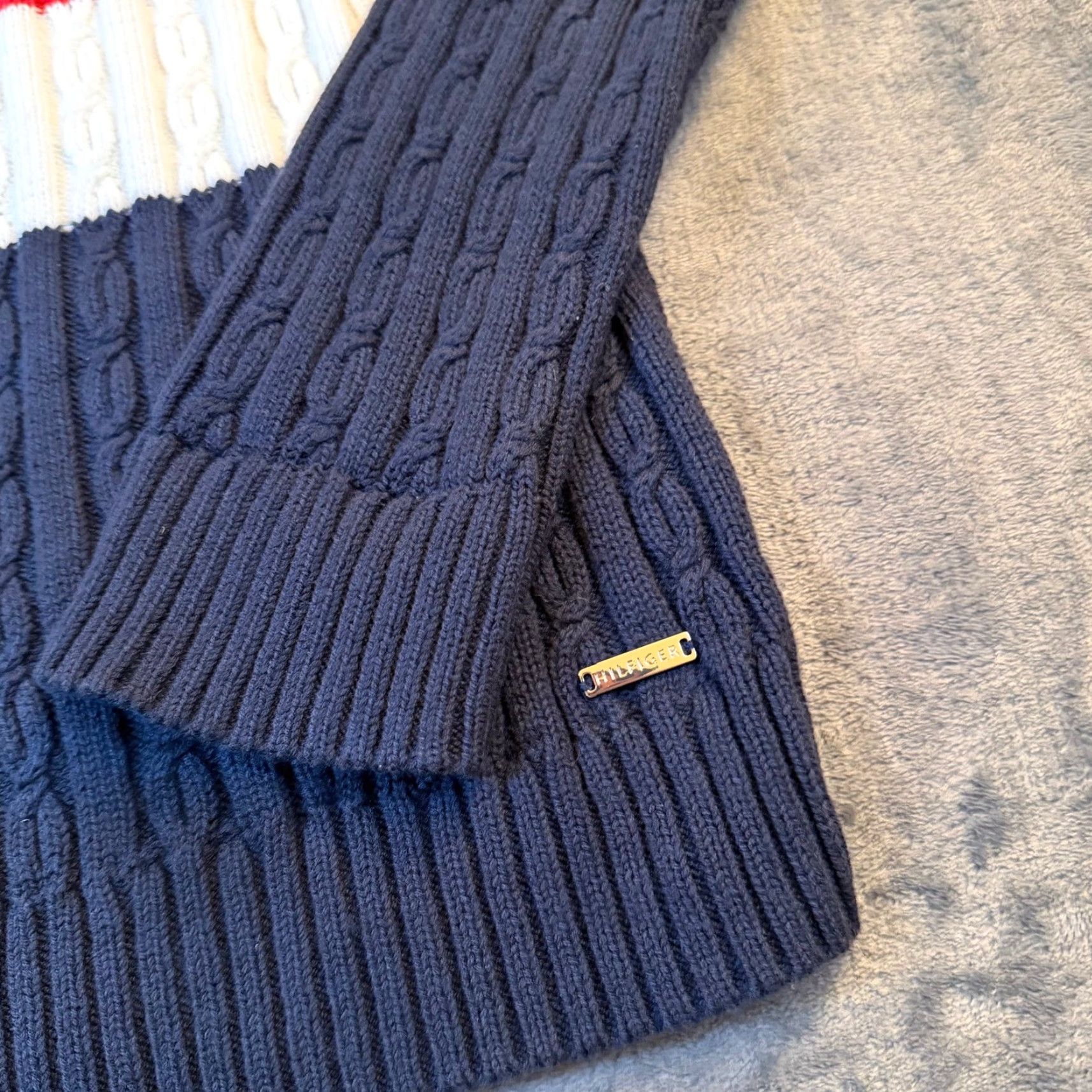 Tommy Hilfiger Tommy Hilfiger Sweater Womens Large Navy Red White Cable Knit Stripe Crew Neck Size L / US 10 / IT 46 - 2 Thumbnail