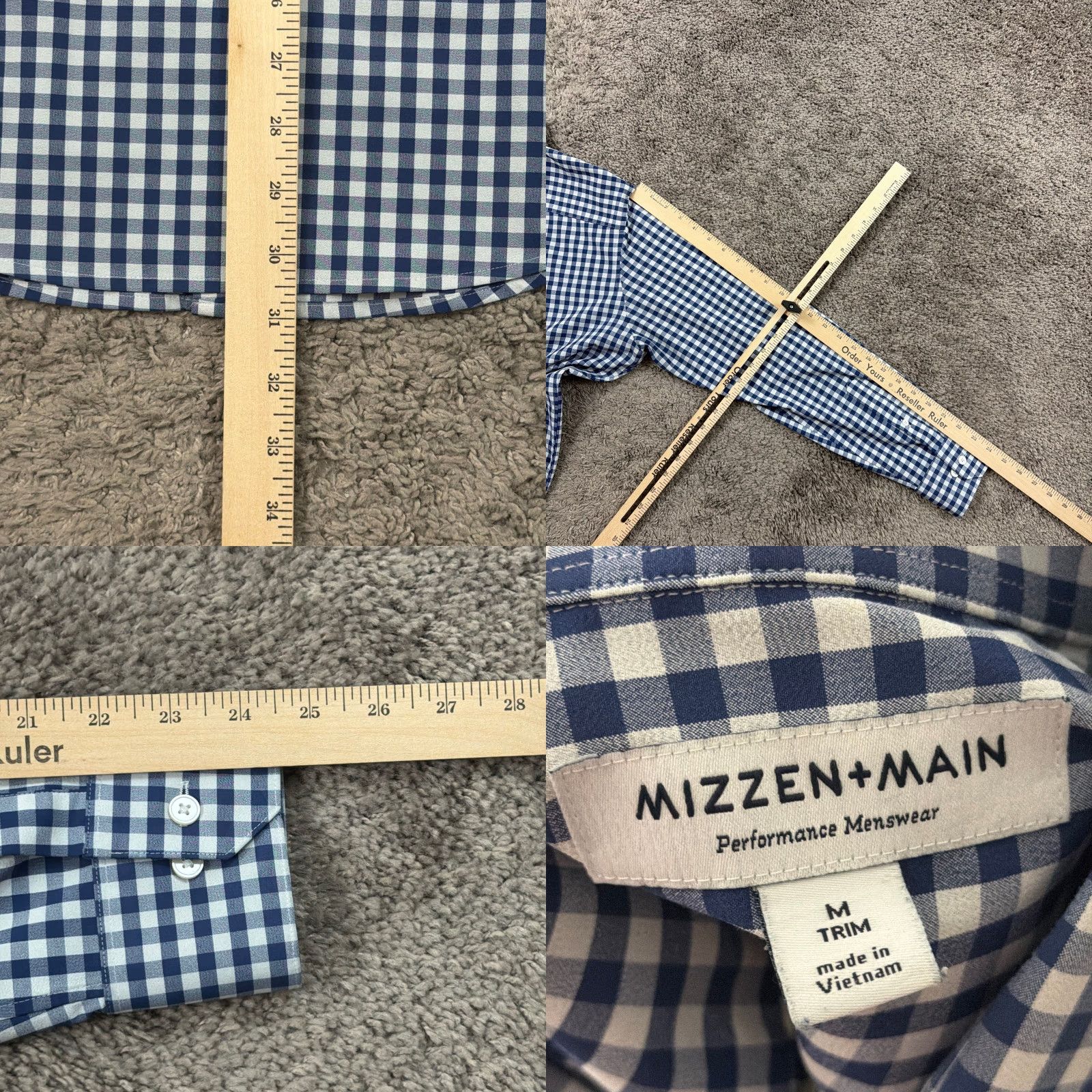 Mizzen+Main Mizzen+Main Shirt Mens M Blue Check Trim Slim Performance Stretch Long Sleeve Size US M / EU 48-50 / 2 - 8 Thumbnail