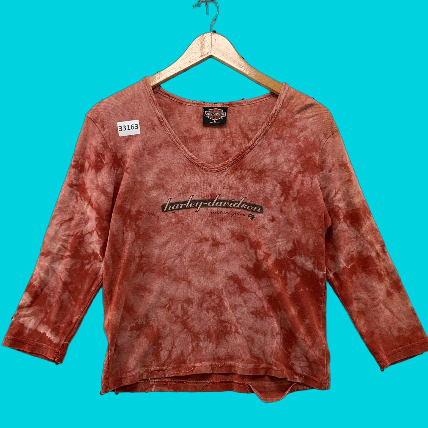 Harley Davidson VINTAGE Harley-Davidson Motorcycle Top Womens L Red Cropped 3/4 Sleeve V-Neck 20x19.5 Womens Mens Size L / US 10 / IT 46 - 1 Thumbnail