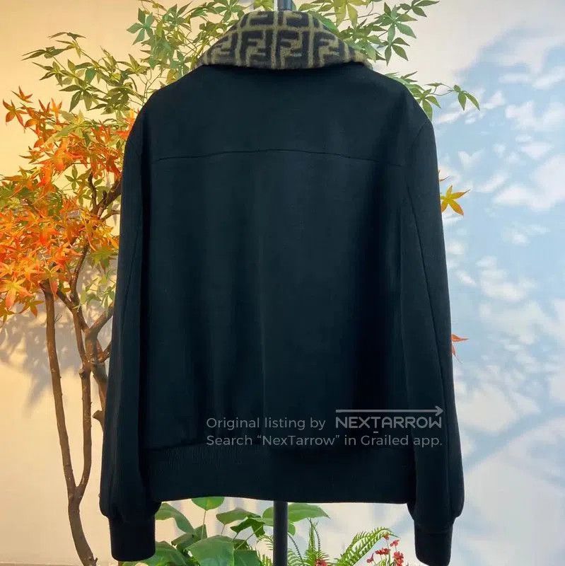Fendi Fendi Black Wool Women's Jacket with Logo Collar . Size L / US 10 / IT 46 - 3 Thumbnail