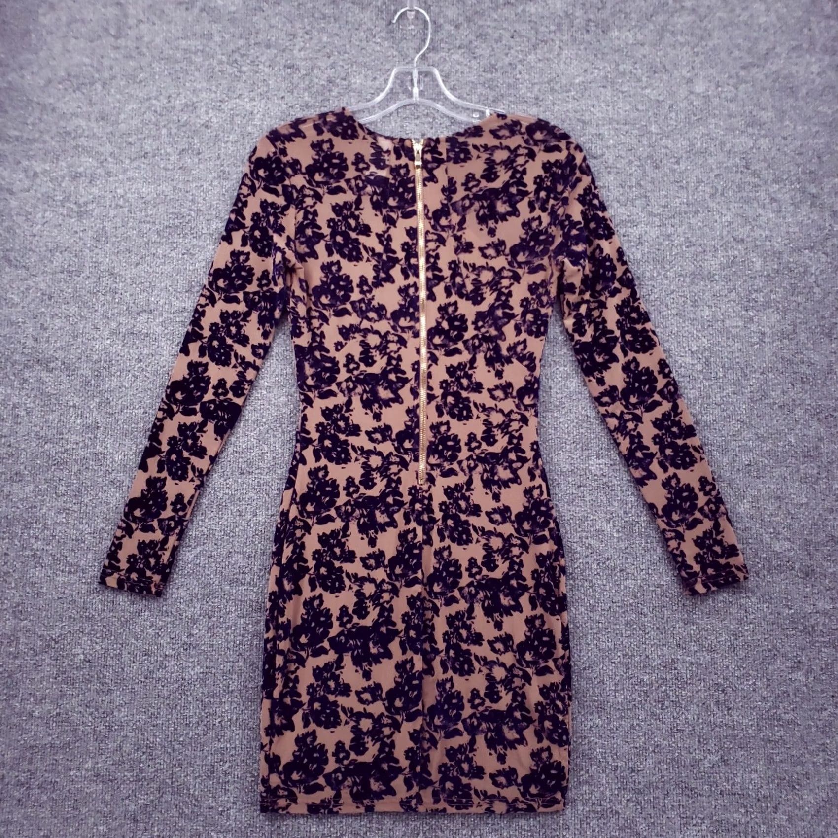 Vintage Windsor Dress Womens XS Brown Floral Crew Neck Long Sleeves Mini Short Length Size XS / US 0-2 / IT 36-38 - 2 Thumbnail
