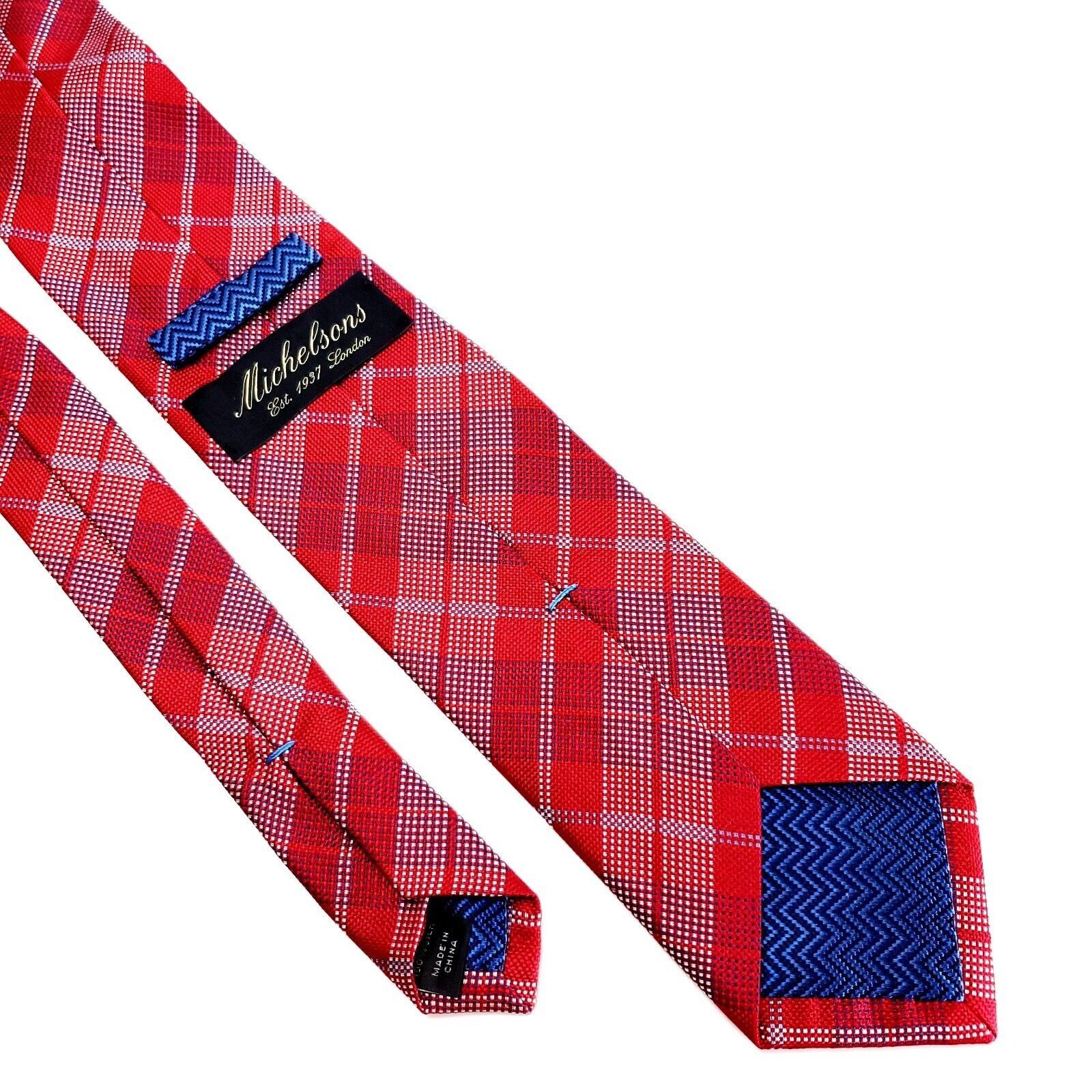 Designer Michelsons Silk Tie Red Plaid Woven Short Skinny Size ONE SIZE - 5 Thumbnail