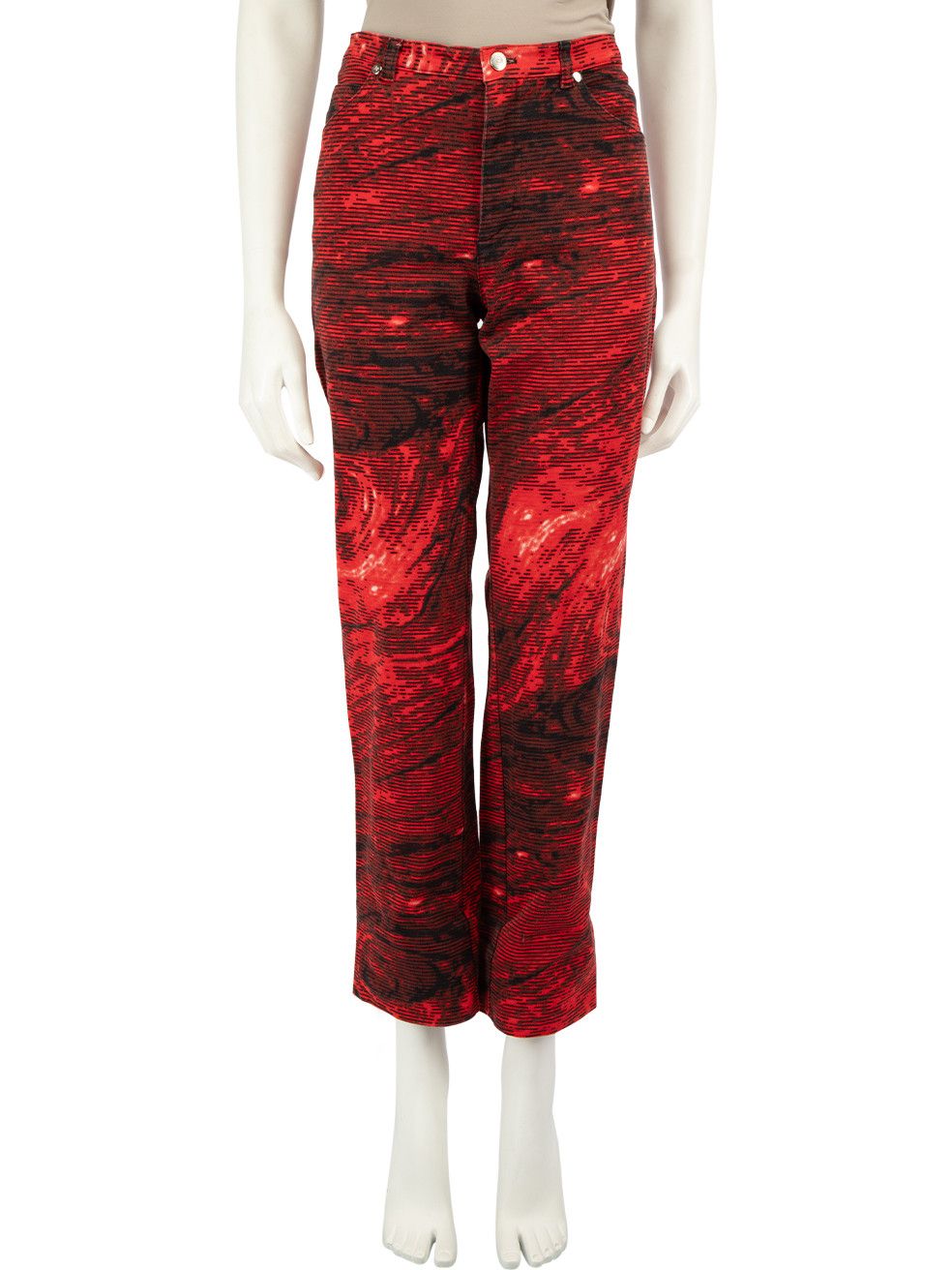 image of Escada Red Graphic Printed Capri Trousers, Women's (Size 27)
