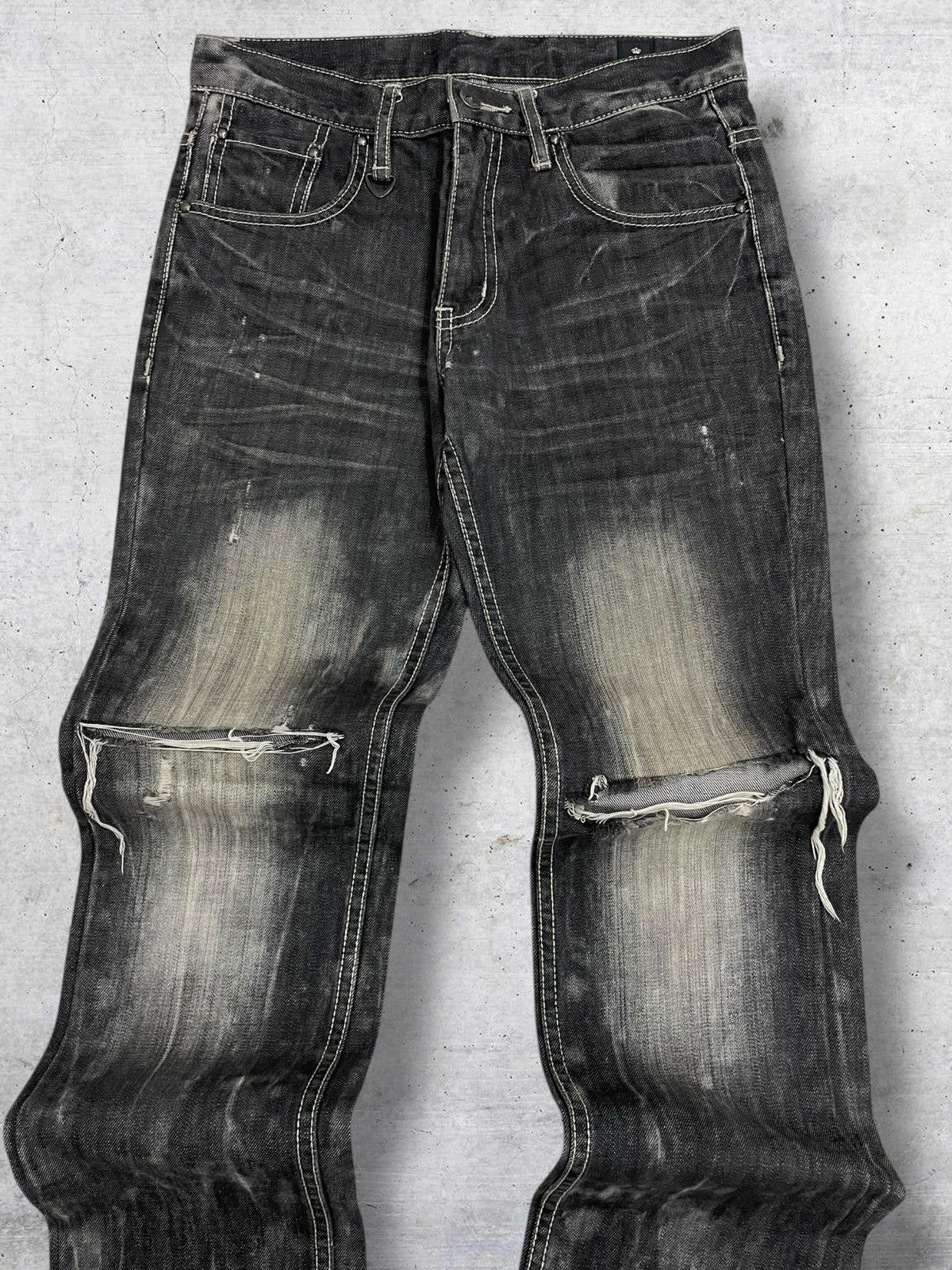 If Six Was Nine VINTAGE DISTRESS WHISKERING GRUNGE AESTHETIC SEMANTIC DENIM Size US 29 - 4 Thumbnail