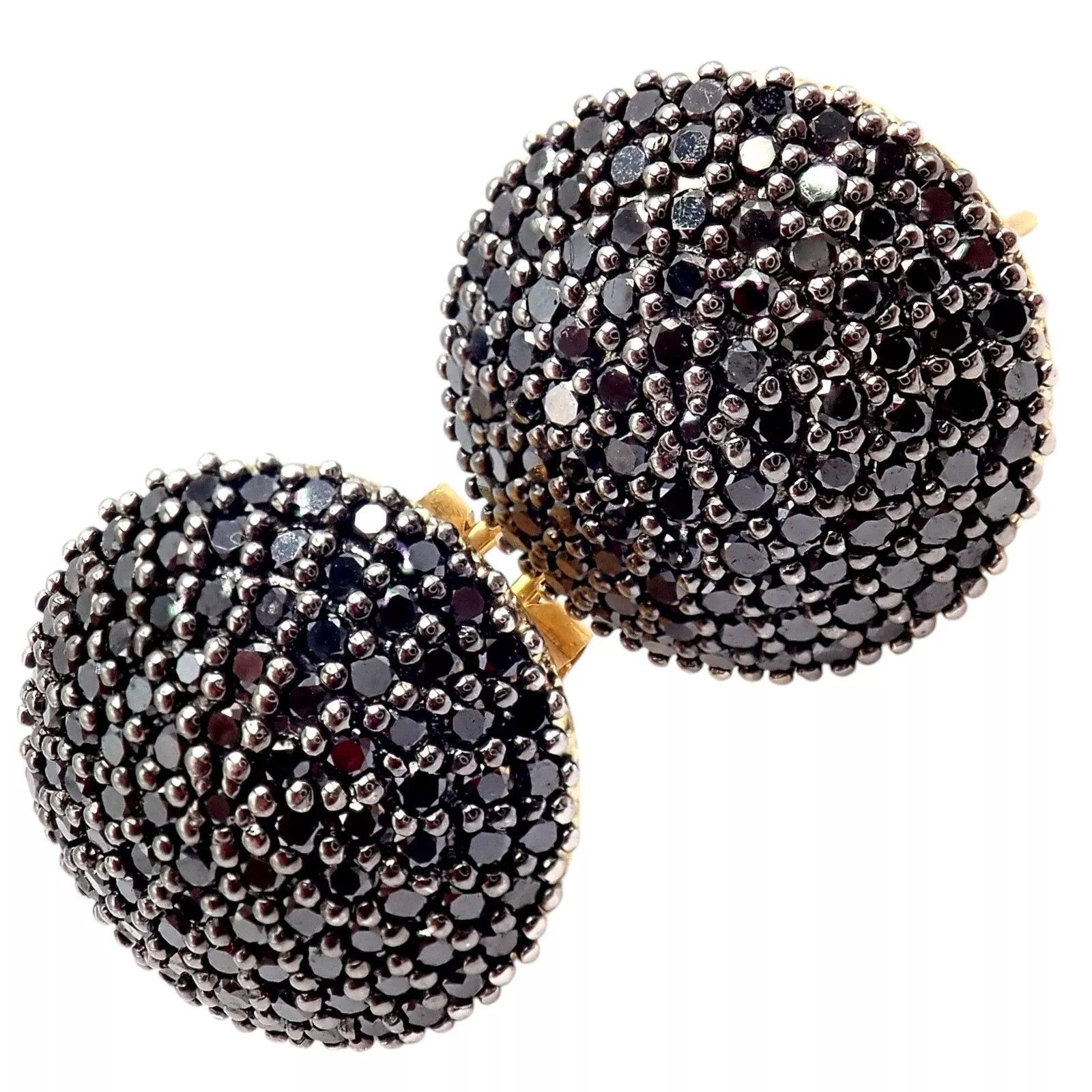 The Unbranded Brand 24k Yellow Gold Hammered Lentil Black Diamond Large Earrings Size ONE SIZE - 8 Thumbnail