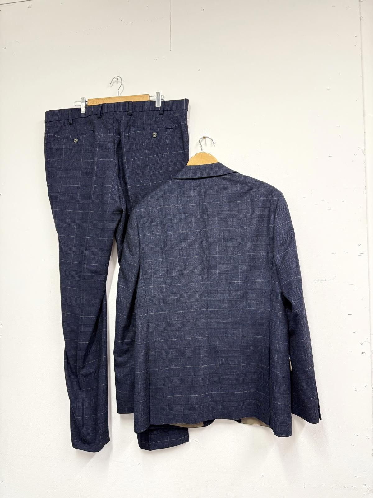 Moss Moss Tailored Fit Men's Suit in Blue Check Pattern, Size 34L Size 34R - 5 Thumbnail