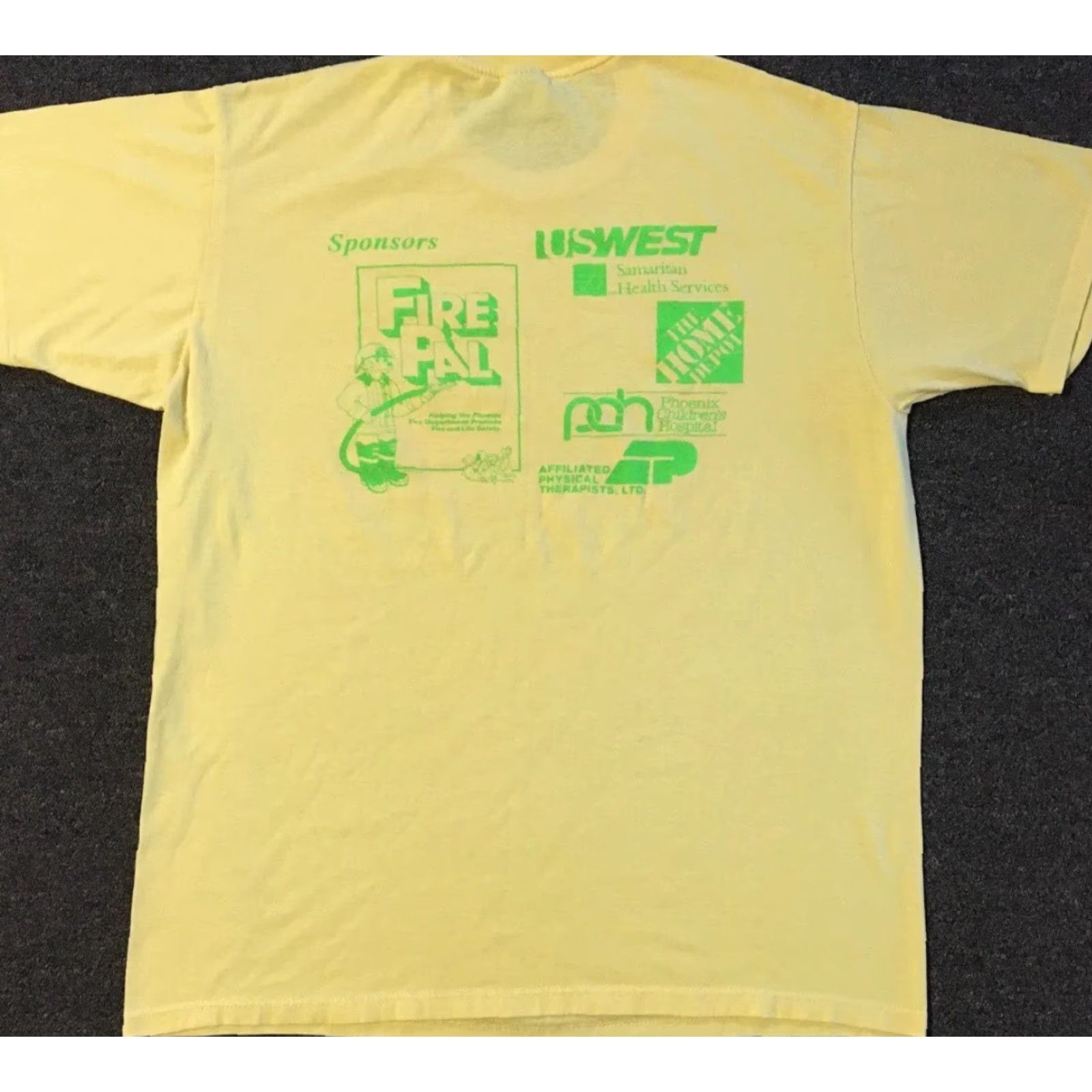 Vintage VINTAGE Phoenix Fire Dept Learn Not Burn Marathon T-Shirt L Yellow 80s 90s Fire Fighter Boots Single Stitch Mens Size US L / EU 52-54 / 3 - 2 Thumbnail