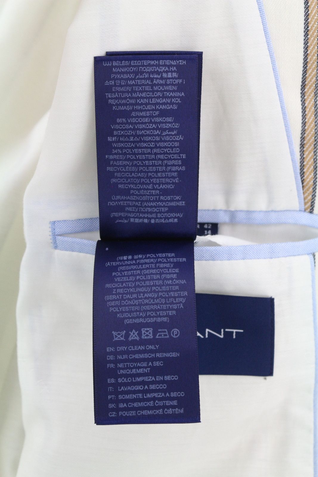 Gant STRIPE LINEN EU42 Off-White Linen Notch Blazer 85340 Size L / US 10 / IT 46 - 12 Thumbnail