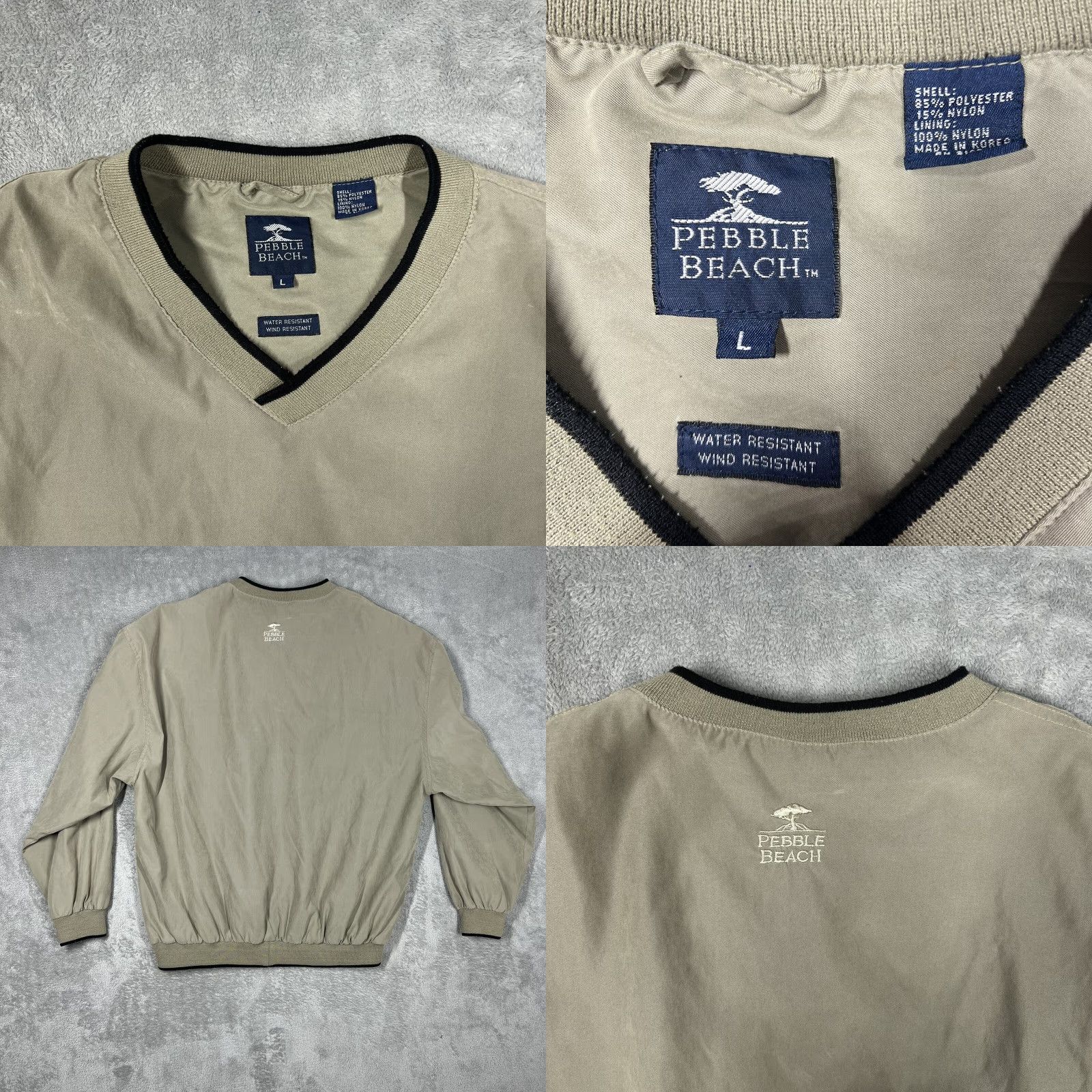 Vintage Pebble Beach Performance Jacket Mens Large Beige Windbreaker Zip Pockets Golf Pullover Size US L / EU 52-54 / 3 - 8 Thumbnail