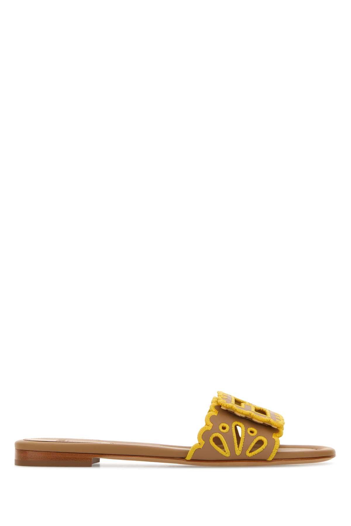Fendi Camel Leather Baguette Slippers Size US 7 / IT 37 - 1 Thumbnail