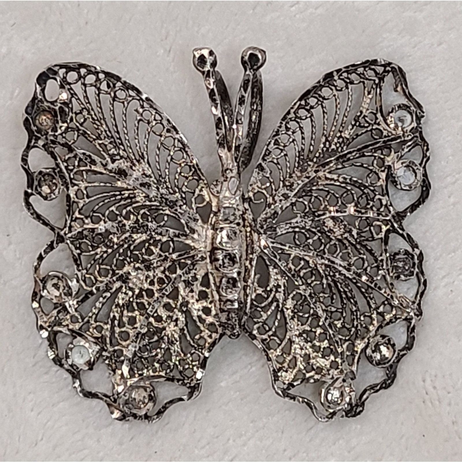 Vintage Sterling Silver Filigree Butterfly Pendant