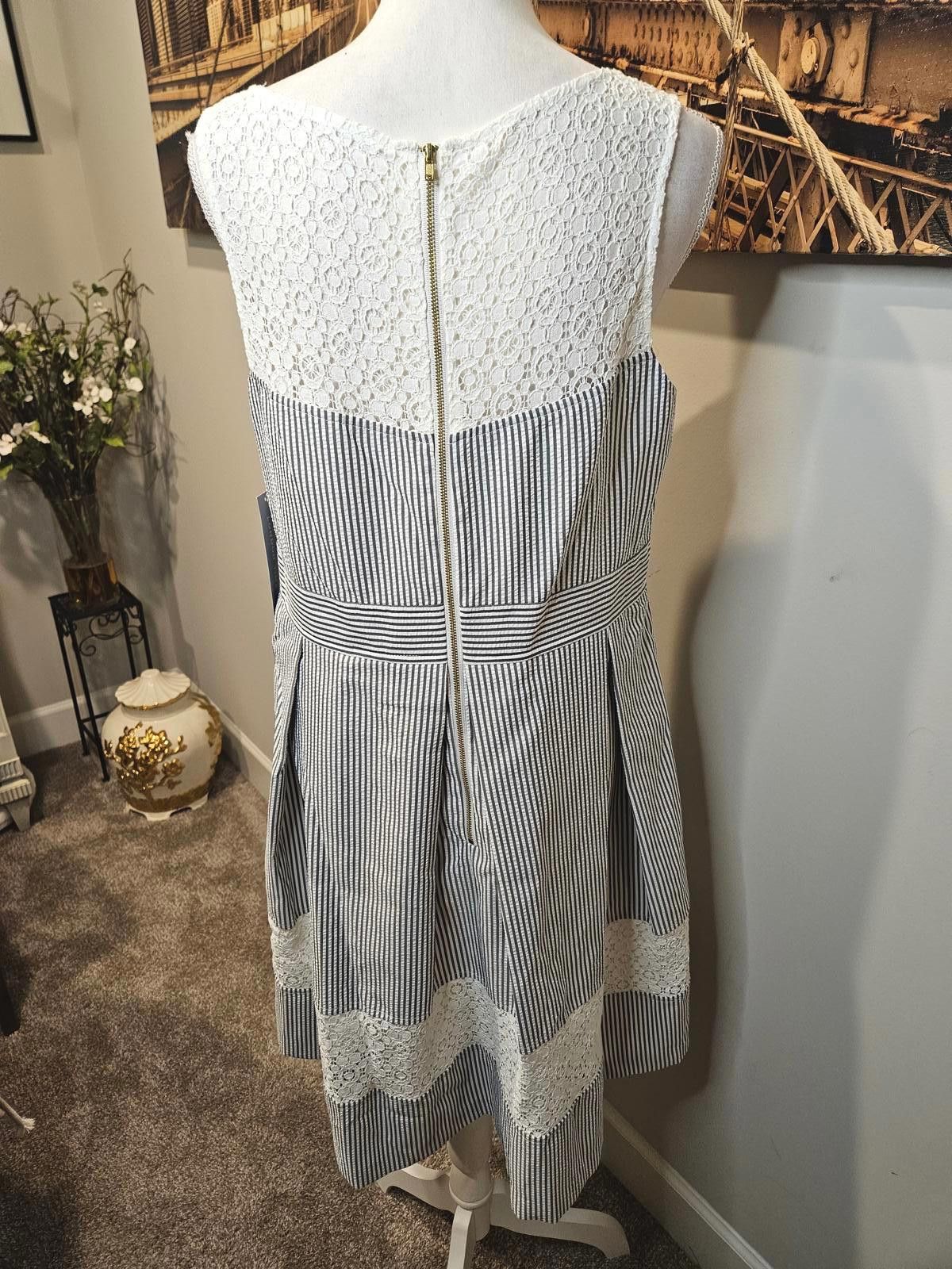 Designer Nwt London Times Charming Striped Lace Dress #413 Size XL / US 12-14 / IT 48-50 - 3 Thumbnail
