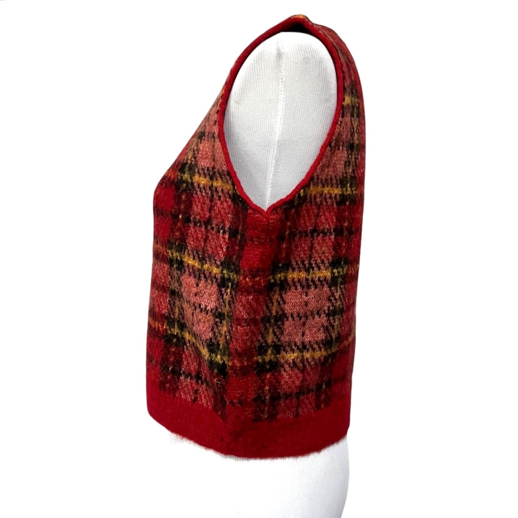 Vintage VINTAGE Liz Sport Sweater Vest Shirt Vest Womens S Red Plaid Mohair Blend Boxy 90s Academia Nerd University Size S / US 4 / IT 40 - 3 Thumbnail