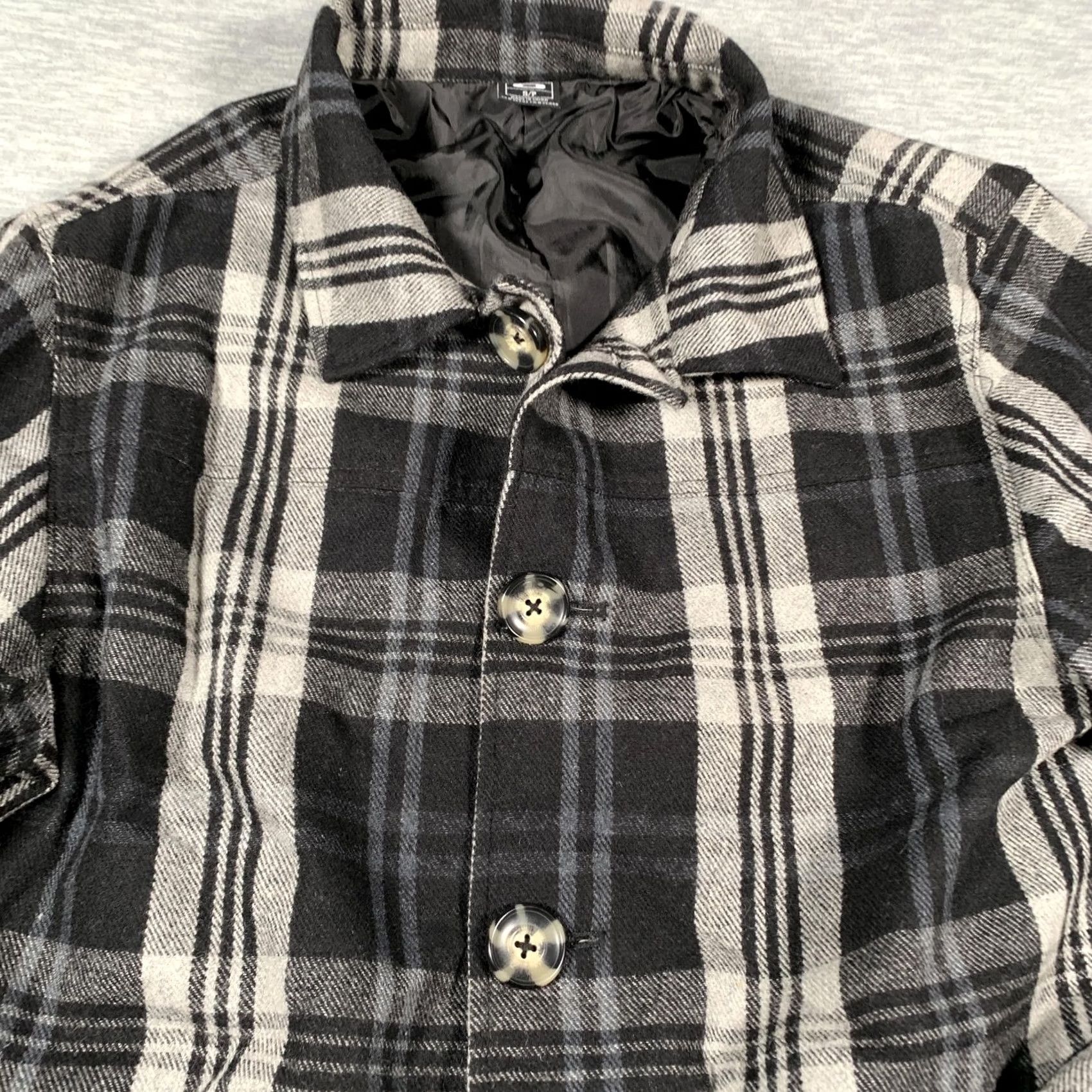 Oakley Oakley Jacket Womens Small Black Gray Plaid Button Front Wool Blend Long Coat Size S / US 4 / IT 40 - 4 Thumbnail