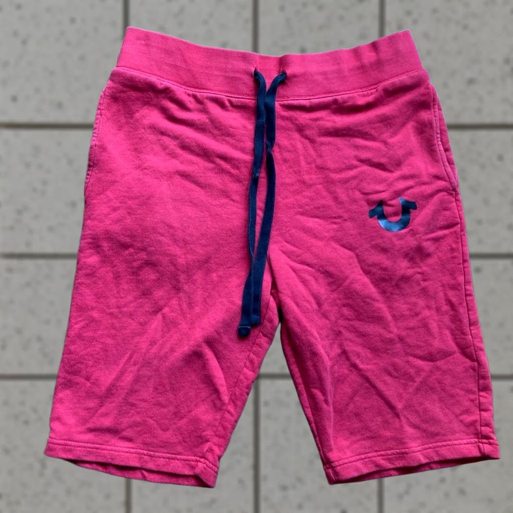 True Religion True Religion Sweat Shorts Mens Regular Size M Red Cotton Logo Active Drawstring Relaxed Fit Size US 31 - 1 Thumbnail