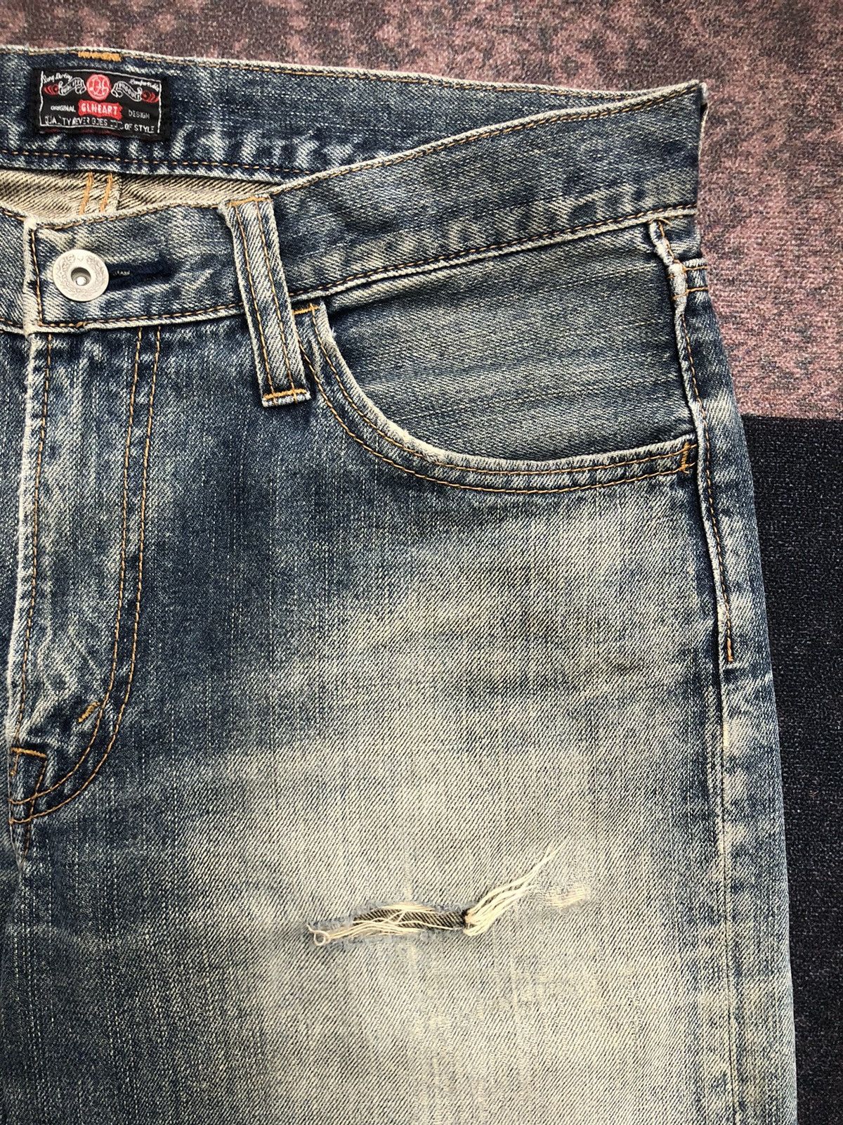 Hysteric Glamour Vintage GL Heart Mud Washed Distressed Jeans Size US 32 / EU 48 - 4 Thumbnail