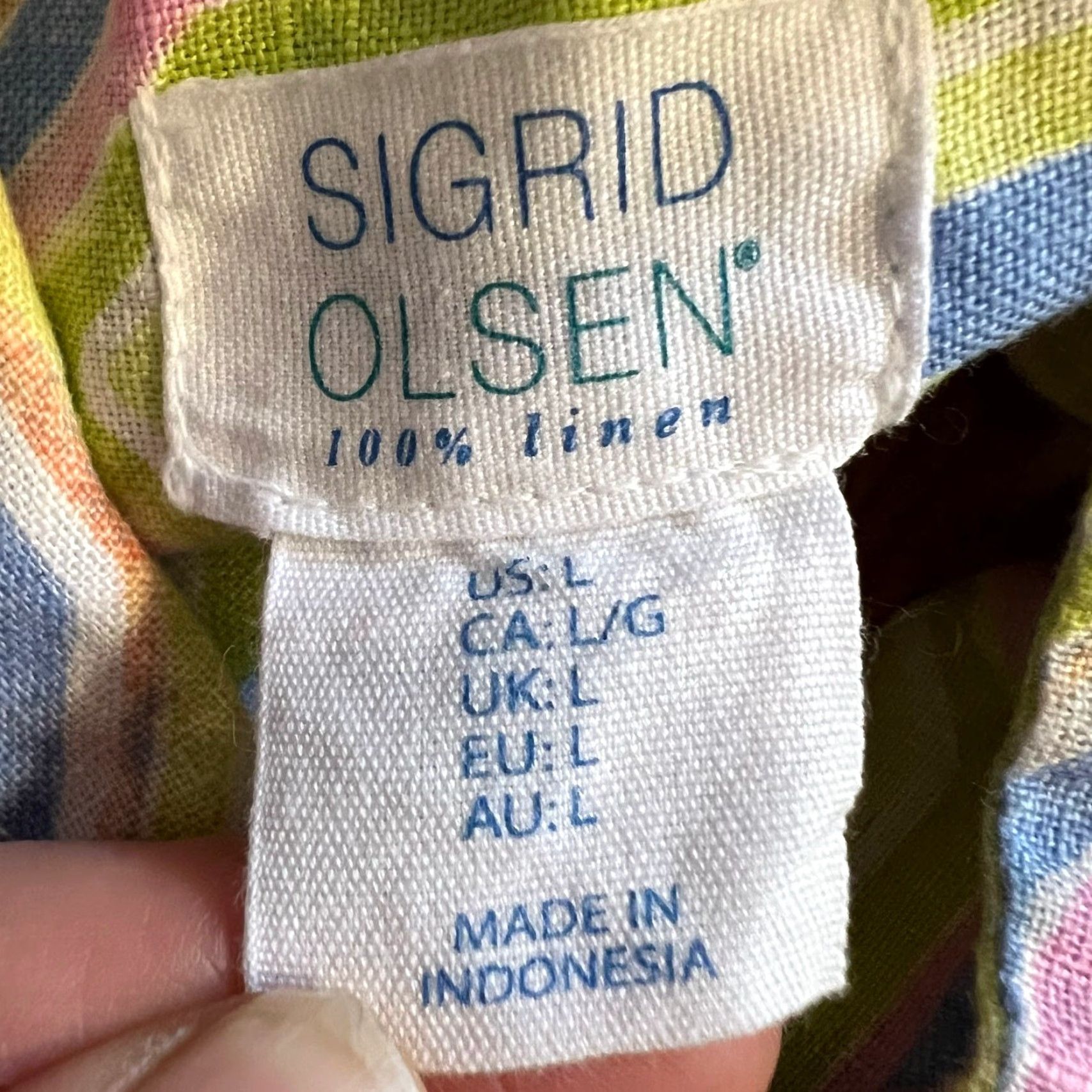 Vintage Sigrid Olsen Shirt Womens Large Button Down Linen Green Blue Tunic Top Blouse Regular L Womens Size L / US 10 / IT 46 - 6 Thumbnail