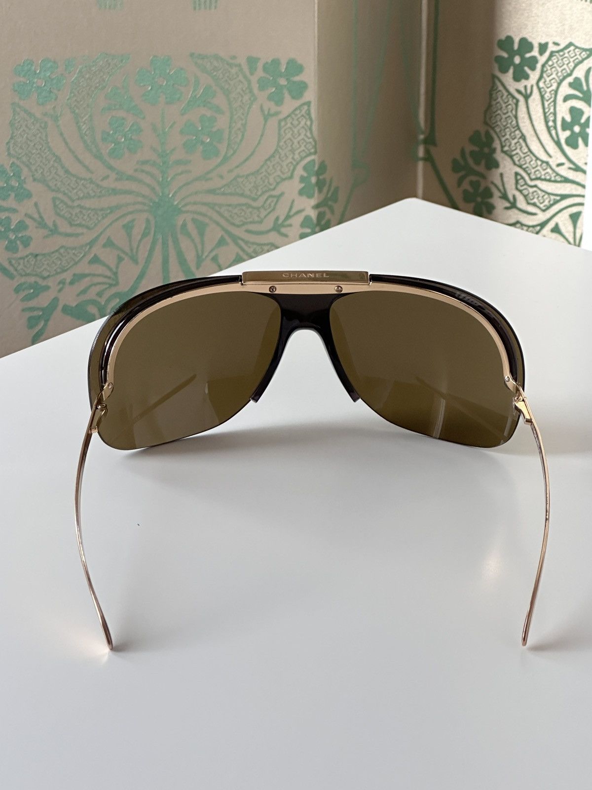 Chanel CHANEL Shield Mask Rimless Brown Gold Sunglasses 6007 Y2K Size ONE SIZE - 6 Thumbnail