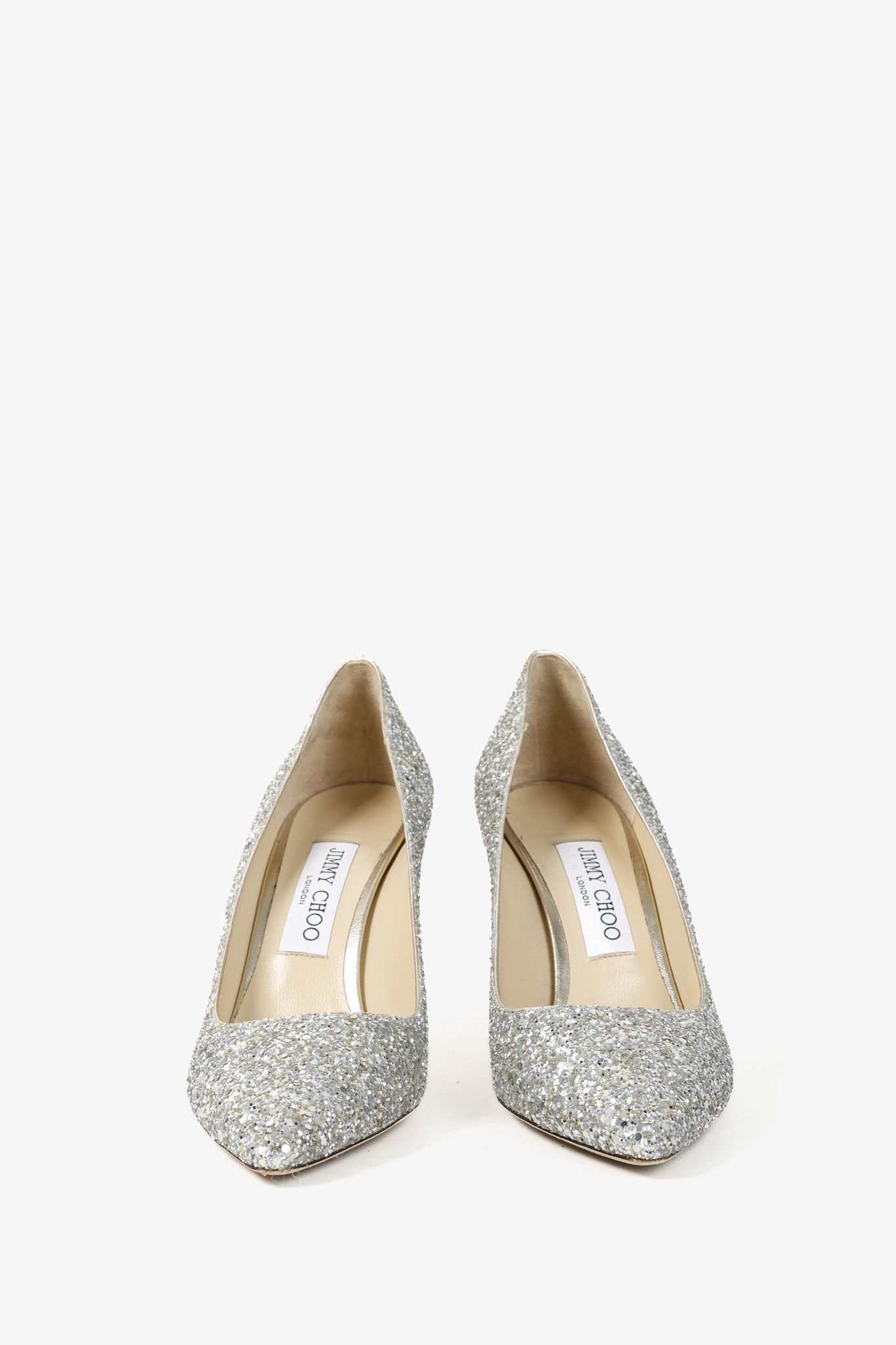 Jimmy Choo Jimmy Choo Romy 85 Silver Champagne Glitter Pumps Size US 7 / IT 37 - 2 Thumbnail