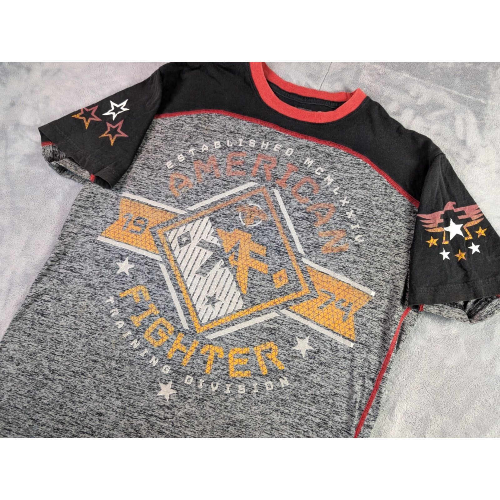 Vintage American Fighter T-Shirt Men Large Black Double Sided Short Sleeve Graphic Print Logo USA 90s Theme Muscle MMA Sports Cotton Crew Neck Mens Size US L / EU 52-54 / 3 - 3 Thumbnail