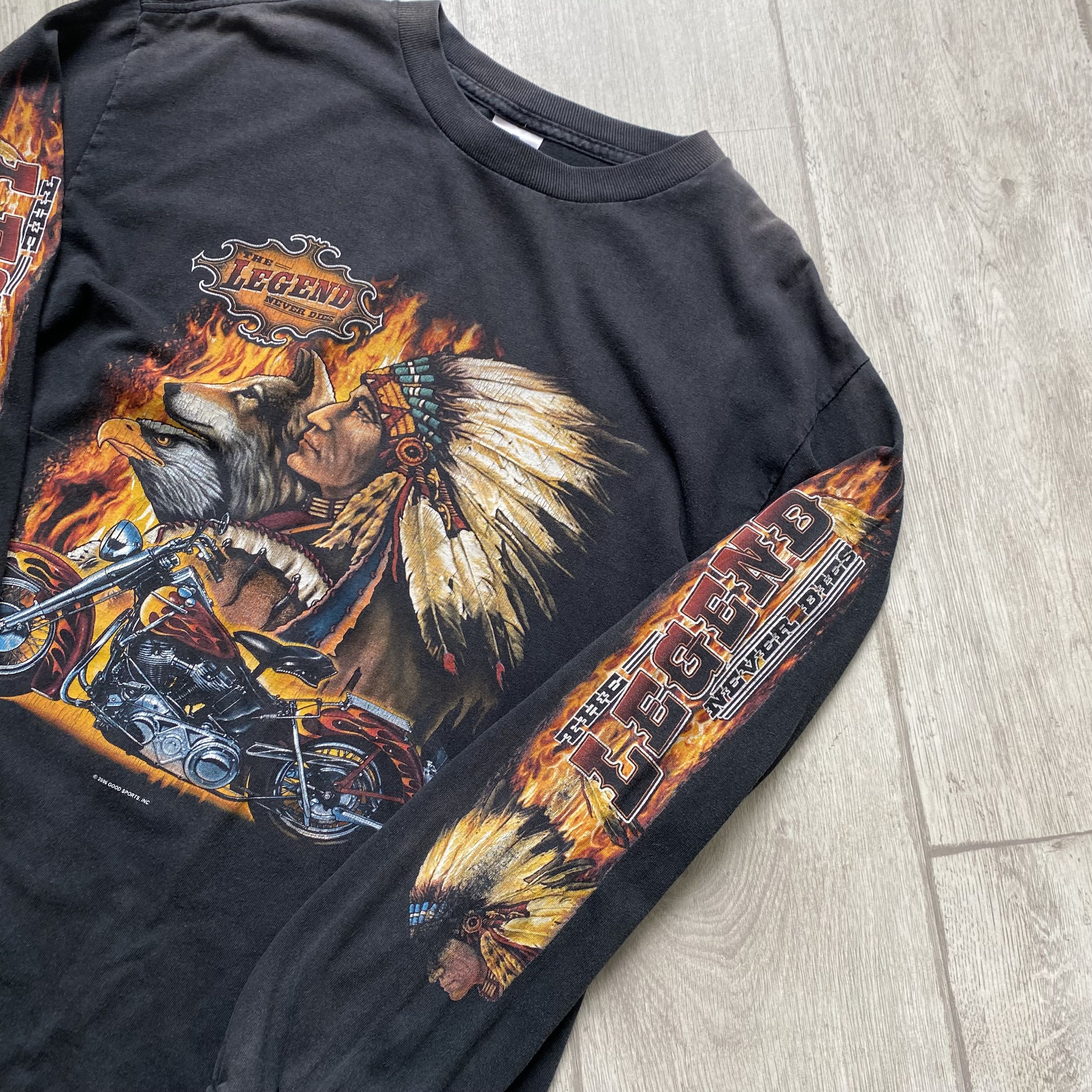 Harley Davidson 🏍️Vintage Flame Wolf Harley Davidson style USA Longsleeve Size US S / EU 44-46 / 1 - 4 Thumbnail