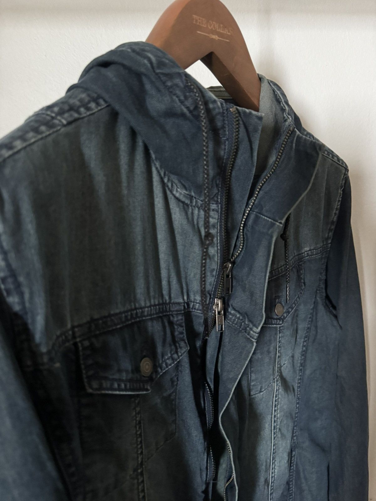 Two way zip denim hoodie jacket, view 4