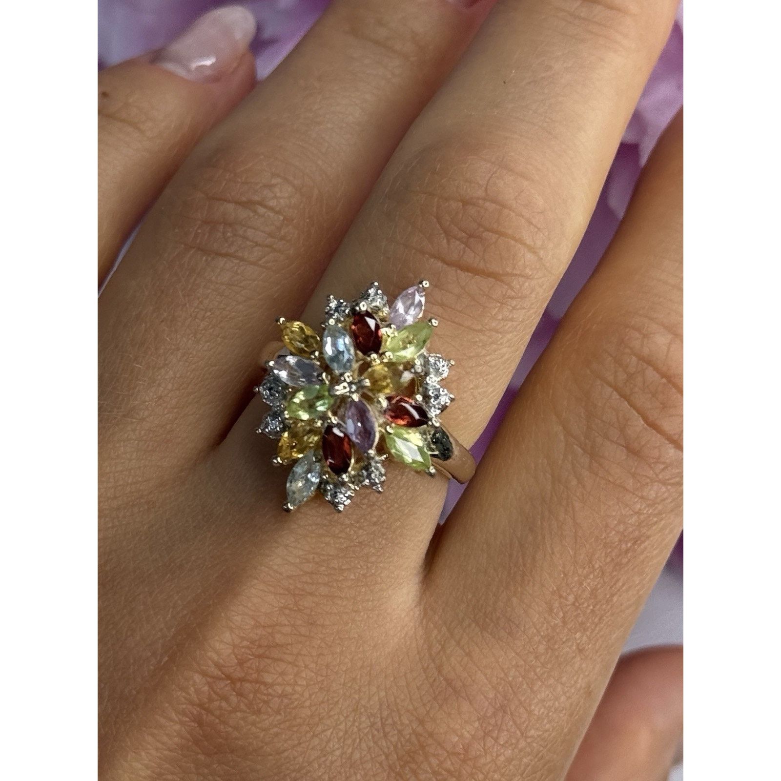 Jewelry 925 Silver Amethyst Peridot Garnet Topaz Citrine Ring Size 8, Women's