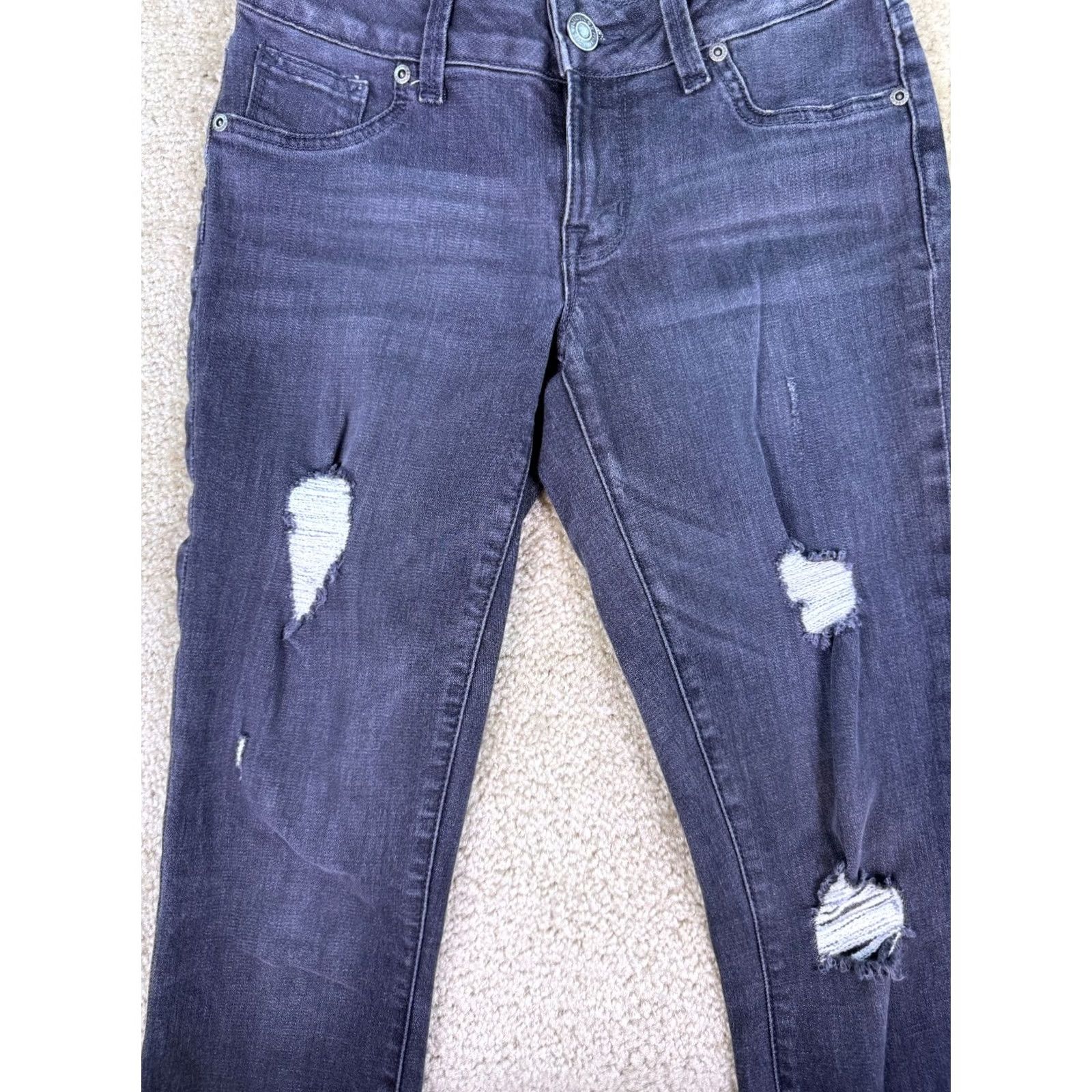 Vintage Maurices Jeans Womens XS Skinny Stretch Distressed Low Rise Black Denim C924 Size 26" / US 2 / IT 38 - 3 Thumbnail