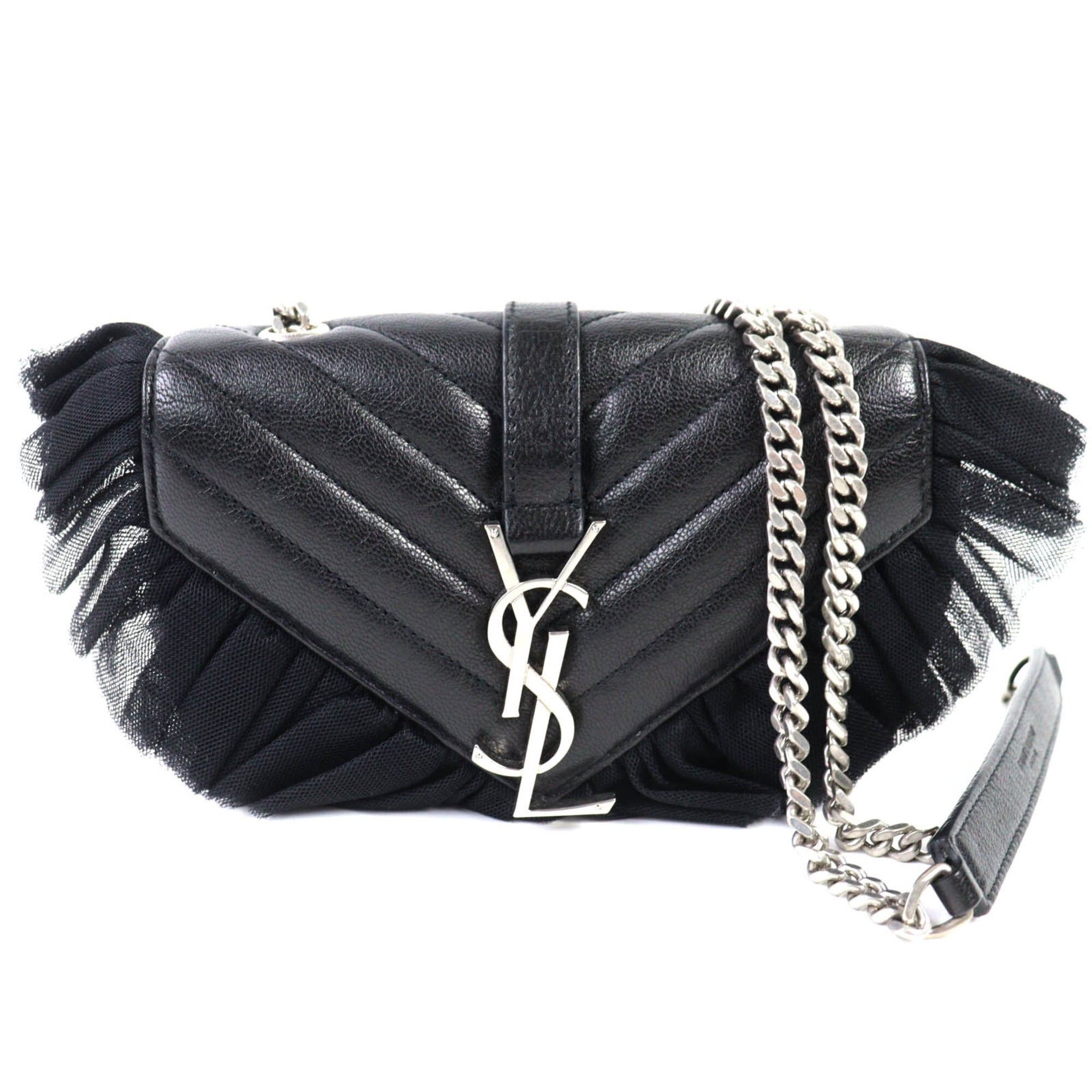 Saint Laurent Paris SAINT LAURENT 405328 Classic Baby Chain Leather Shoulder Bag, Black with Silver Hardware, Comes Dust Made in Italy, Women's. Size ONE SIZE - 1 Thumbnail