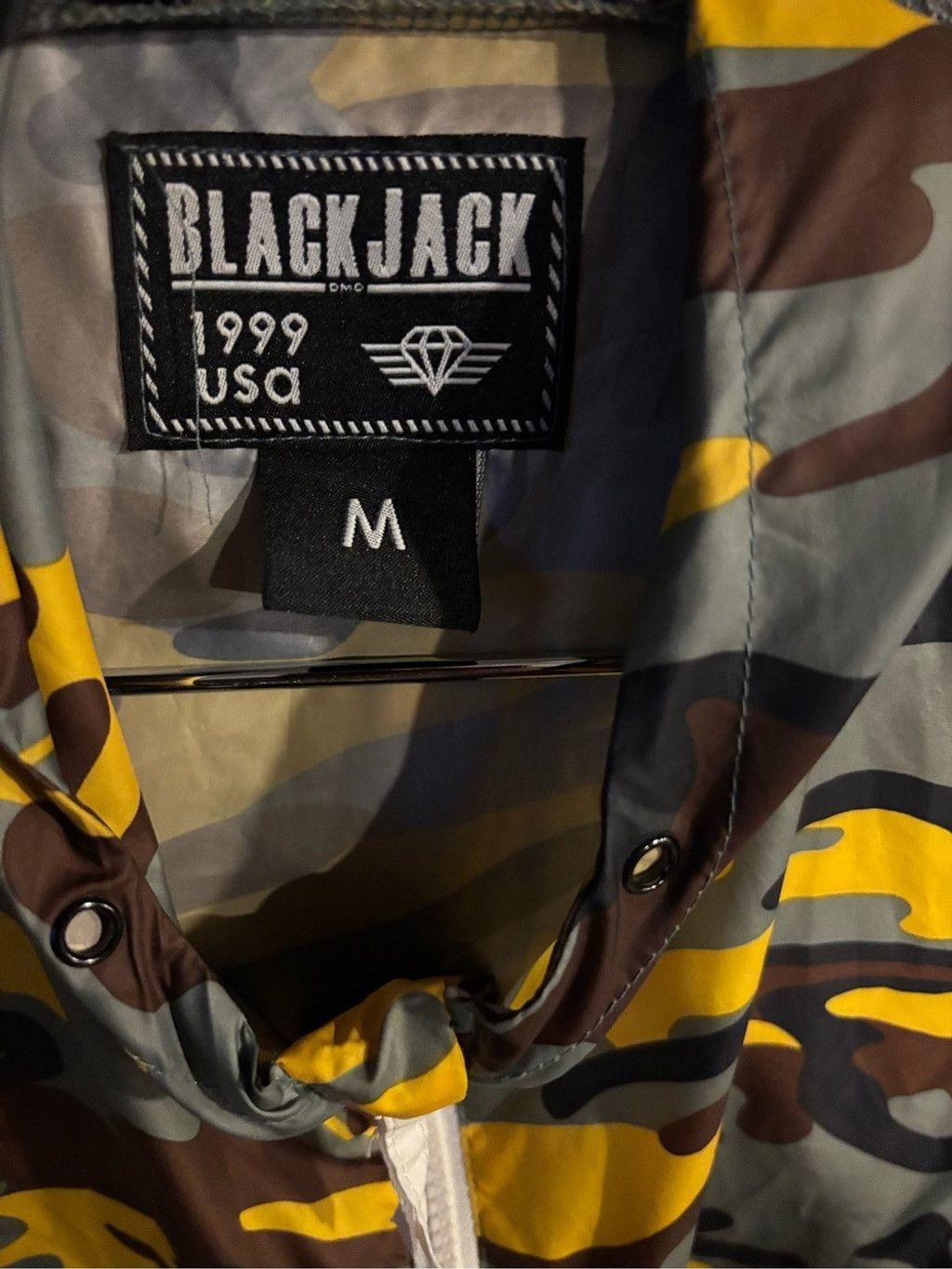 Blackjack Black Jack Yellow & Green Camo Zip-Up Windbreaker Jacket Size M / US 6-8 / IT 42-44 - 4 Thumbnail