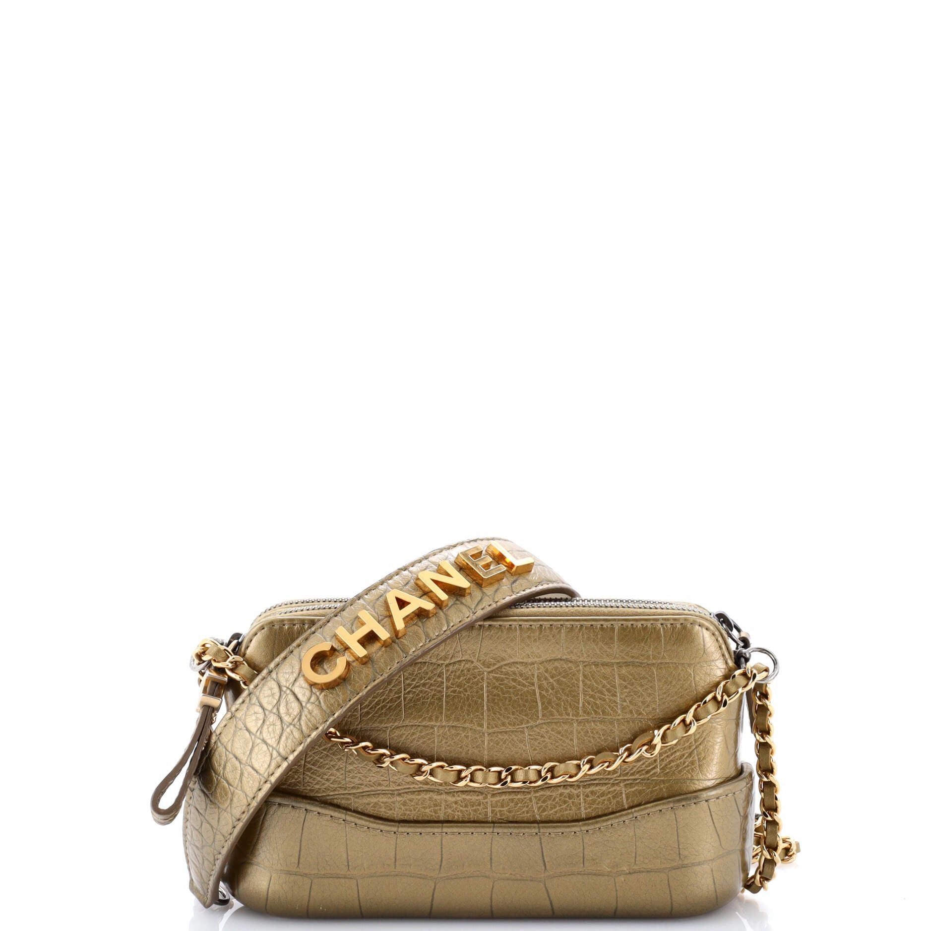 Gabrielle Logo Handle Double Zip Clutch with Chain