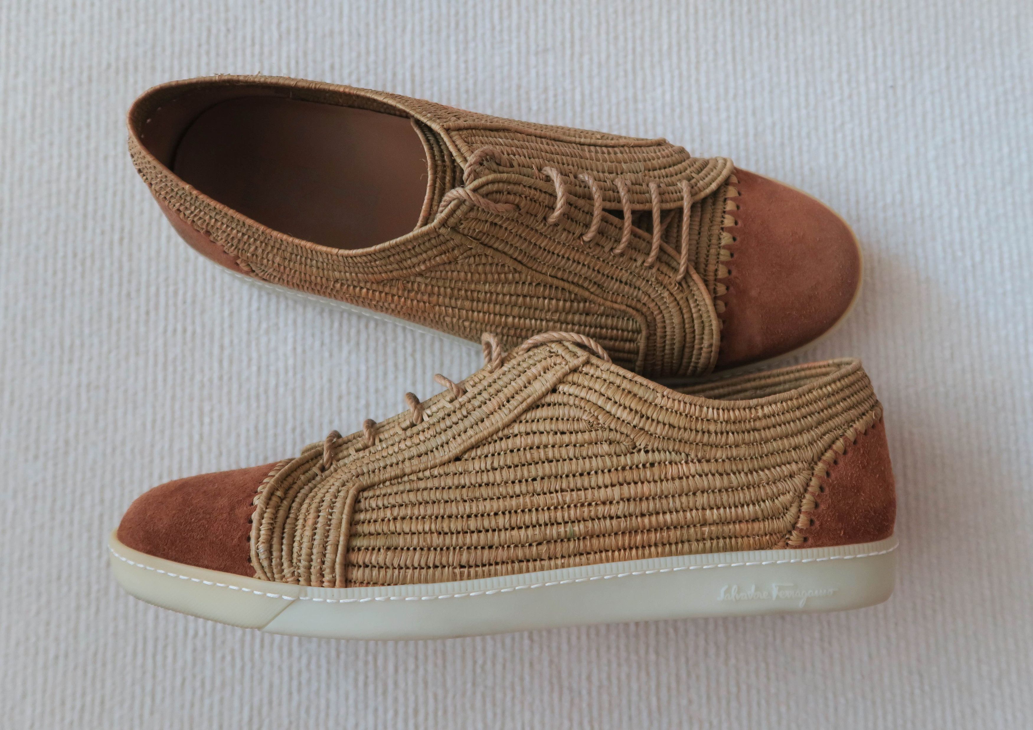 Salvatore Ferragamo Salvatore Ferragamo Straw & Suede Sneakers Size US 11.5 / EU 44-45 - 7 Thumbnail