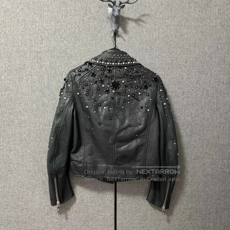 Miu Miu Miu Miu Black Embroidered Leather Jacket . Size M / US 6-8 / IT 42-44 - 2 Thumbnail