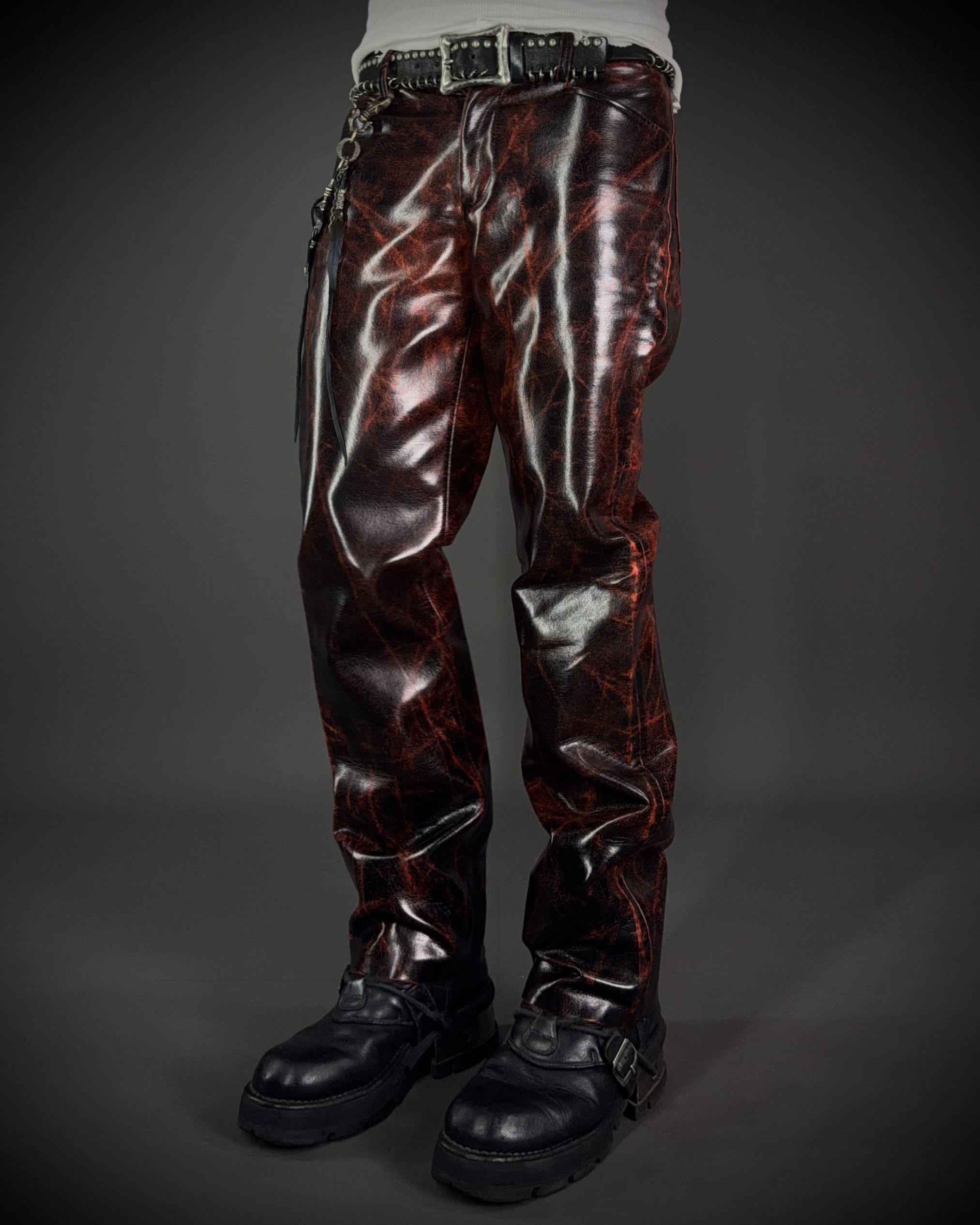 ADAM ET ROPE Adam et Rope Red Cracked Glossy PVC Pants Size US 42 / EU 58 - 2 Thumbnail